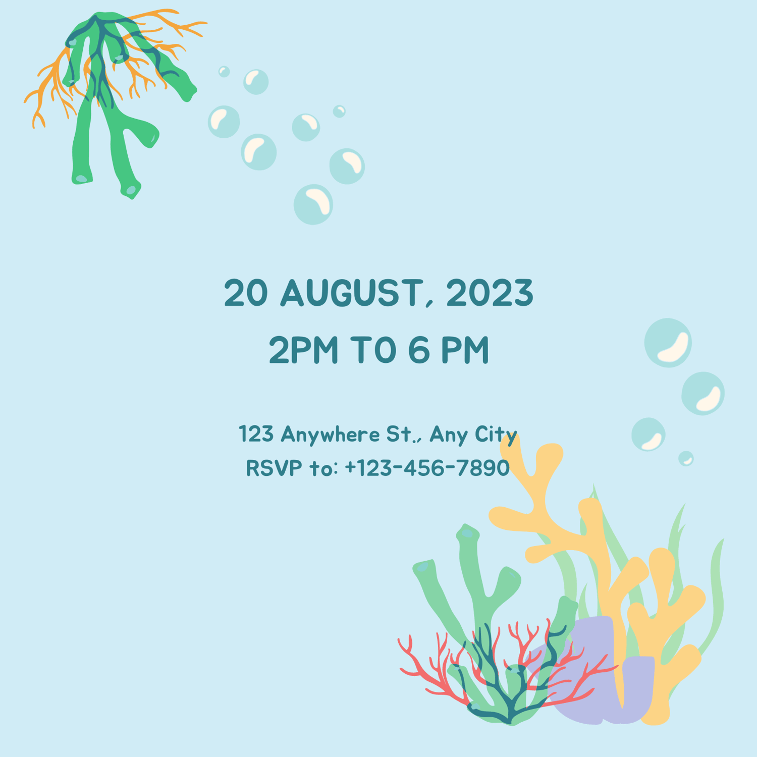 Vibrant Tropical Fish Design Invitation | Canva Template | Digital. Back design