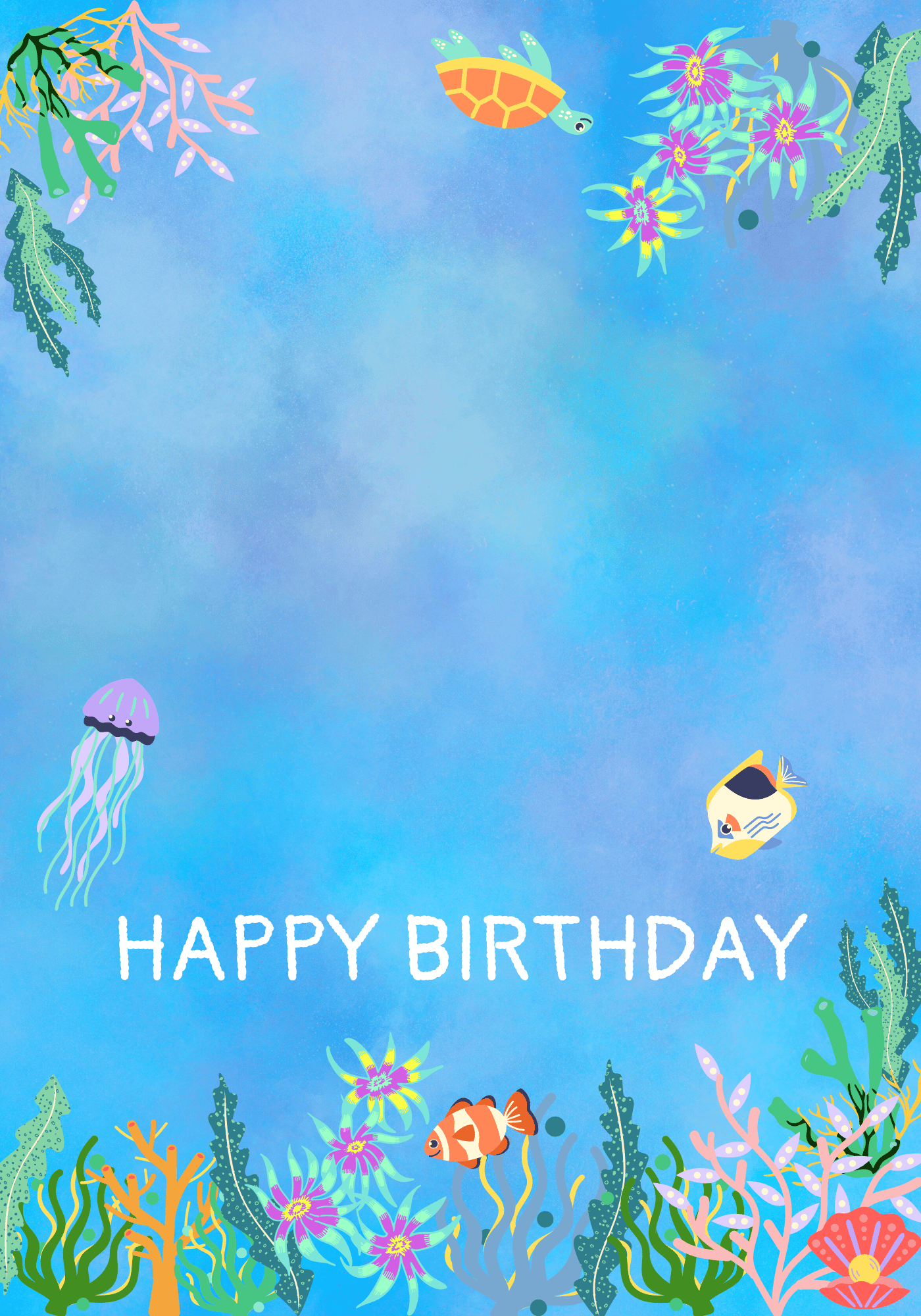 Vibrant Tropical Fish Design Folded Card Landscape | Customizable Canva Template | Digital. Outside design