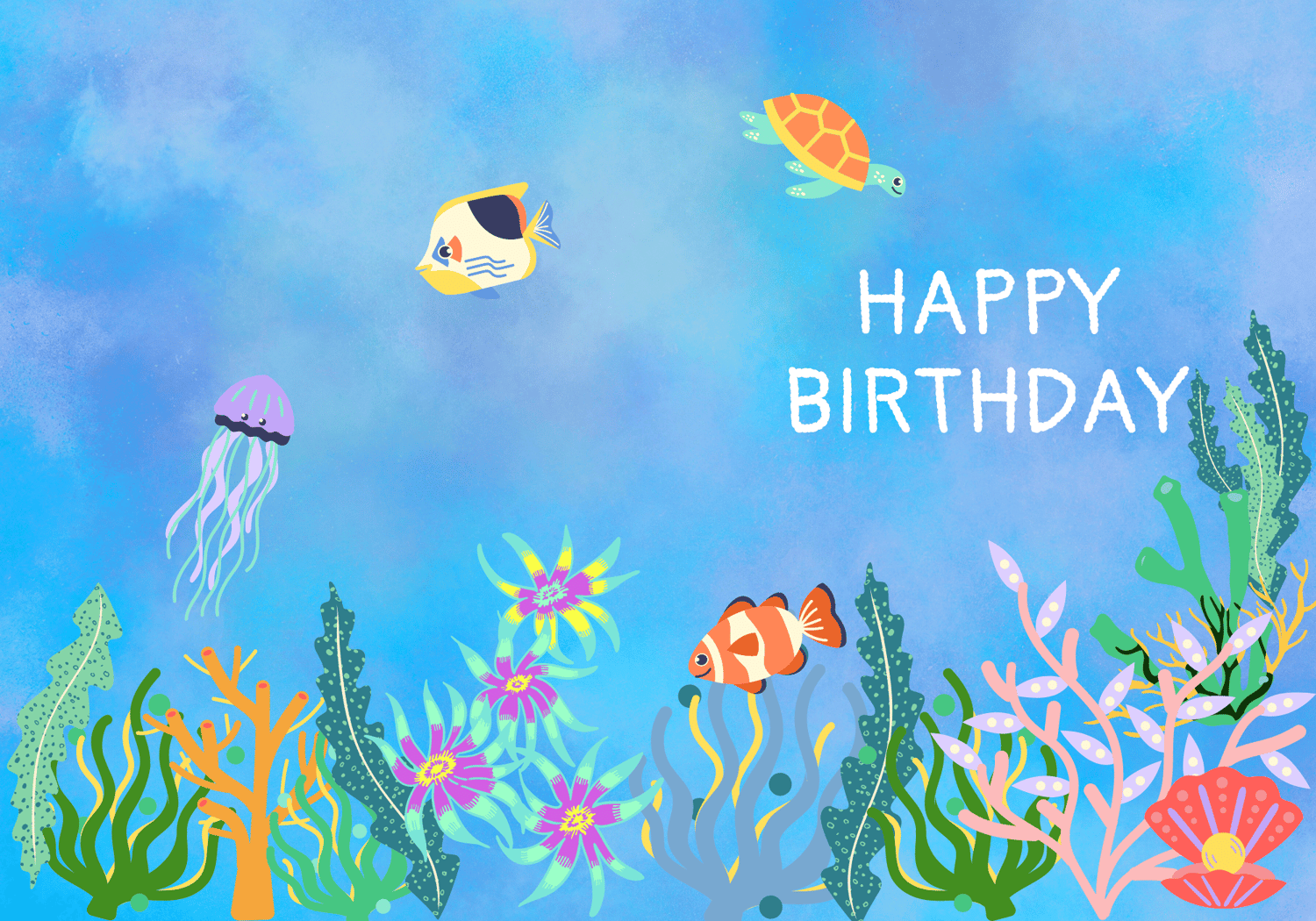 Vibrant Tropical Fish Design Folded Card Portrait | Customizable Canva Template | Digital. Outside design