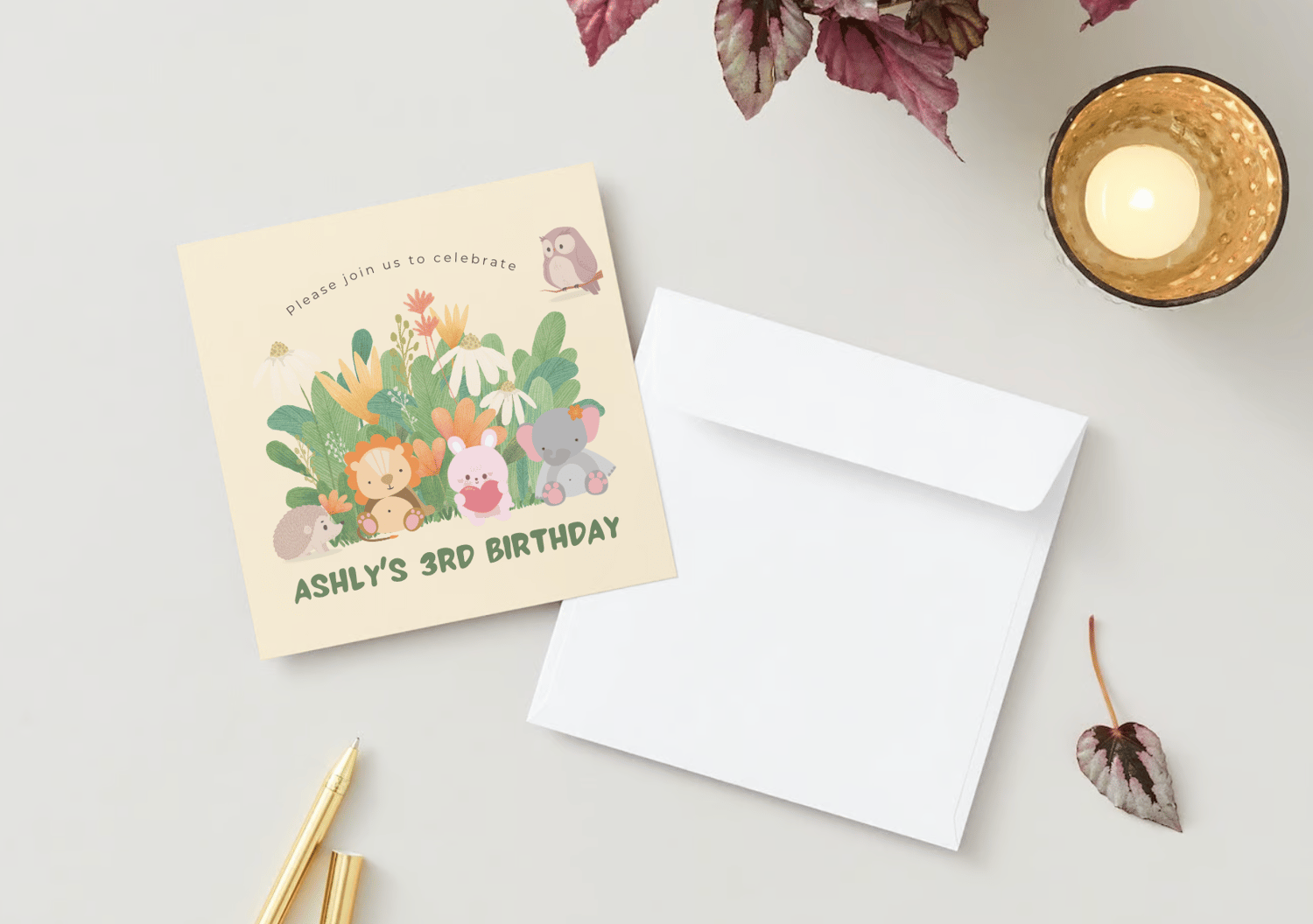 Adorable Animal Pastel Color Invitation | Canva Template | Digital. Mock front