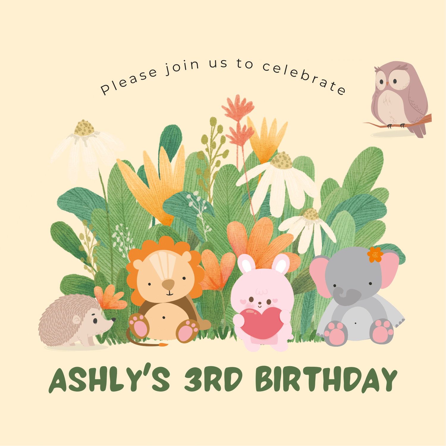 Adorable Animal Pastel Color Invitation | Canva Template | Digital. Front design