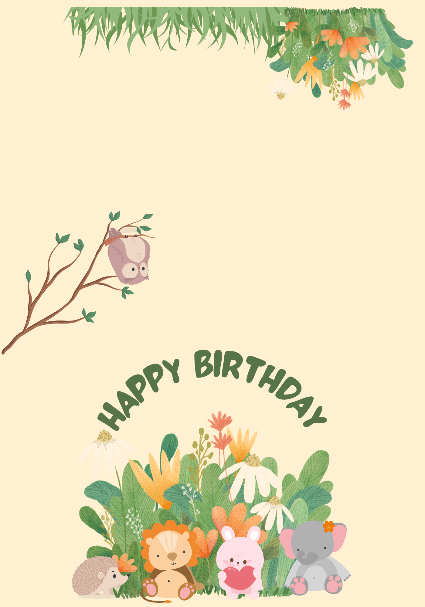 Adorable Animal Pastel Color Folded Card Landscape | Customizable Canva Template | Digital. Outside design