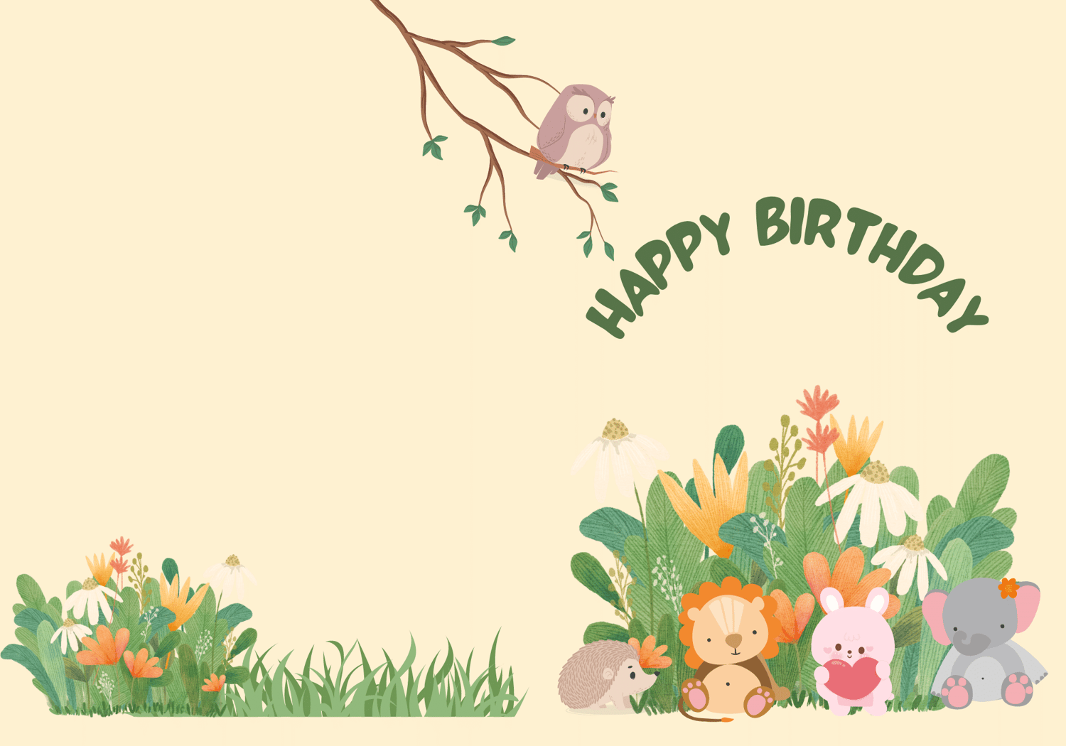 Adorable Animal Pastel Color Folded Card Portrait | Customizable Canva Template | Digital. Outside design