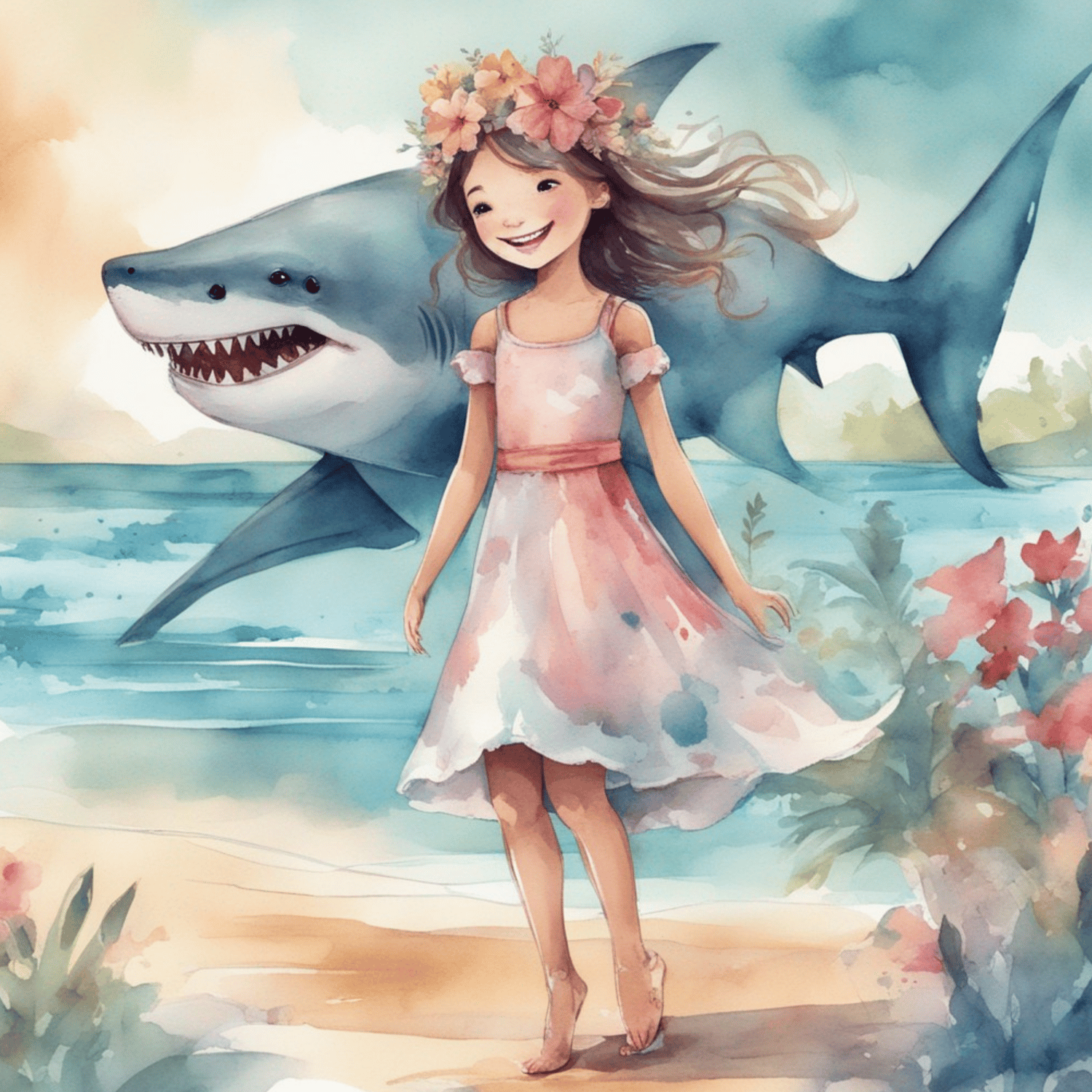 Instant Download: 10 Whimsical Girls and Shark Clipart PNG Images