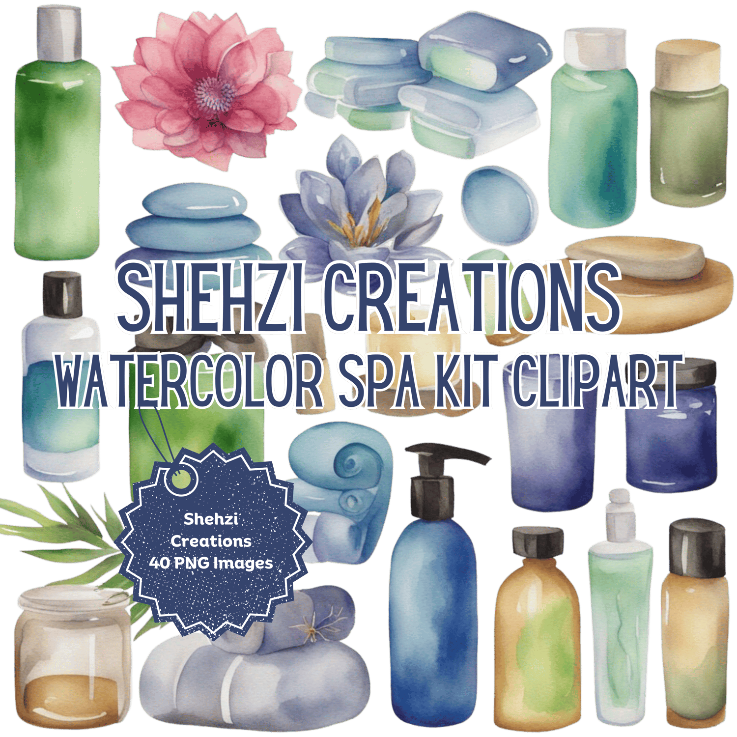 Beautiful Spa Kit Clipart | Instant Download | 40 PNG Images
