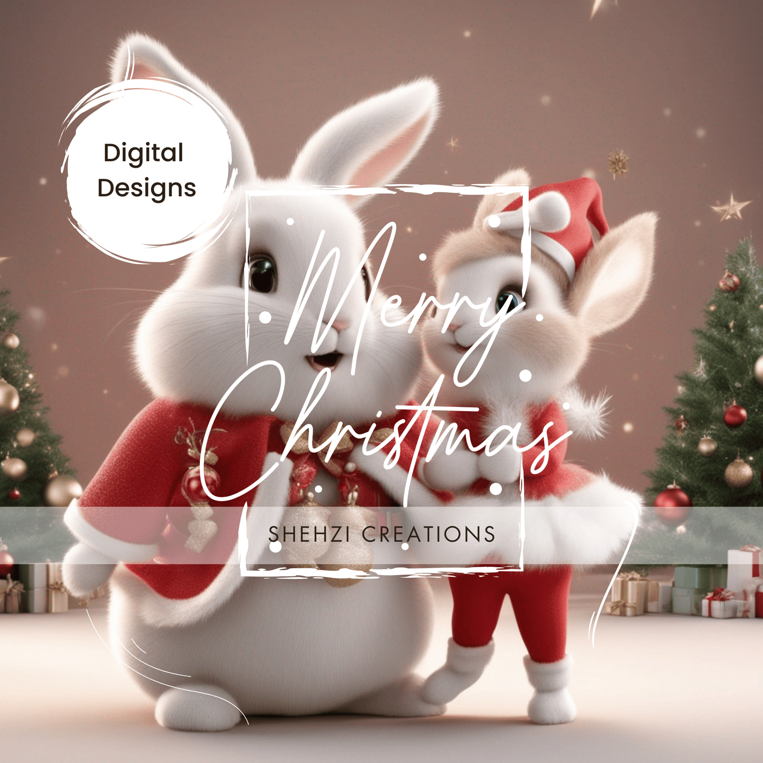 Celebrate Christmas with Bunny 3D Characters | Instant Download