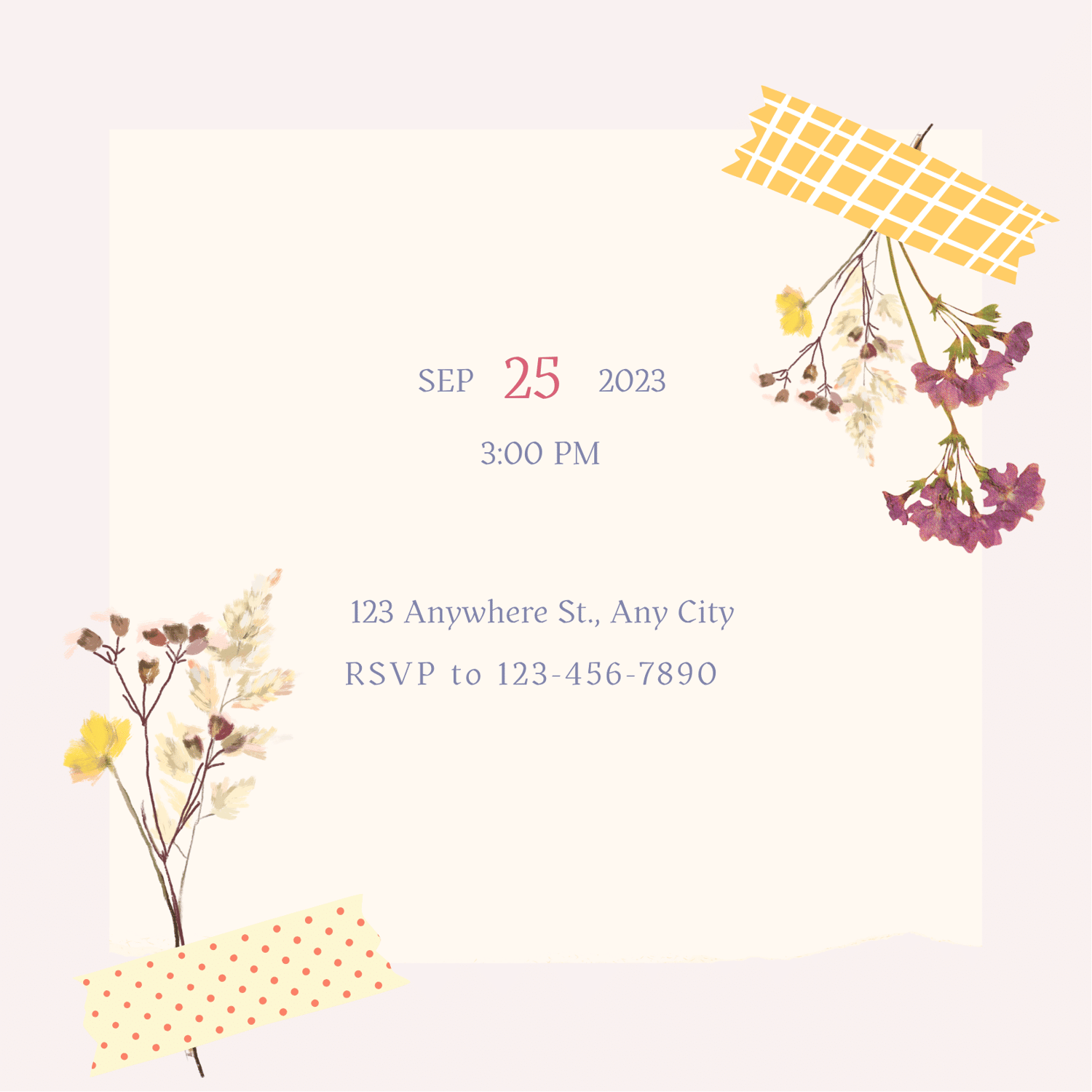 Cute Pastel Floral Photo Frame Invitation | Canva Template | Digital. Back design