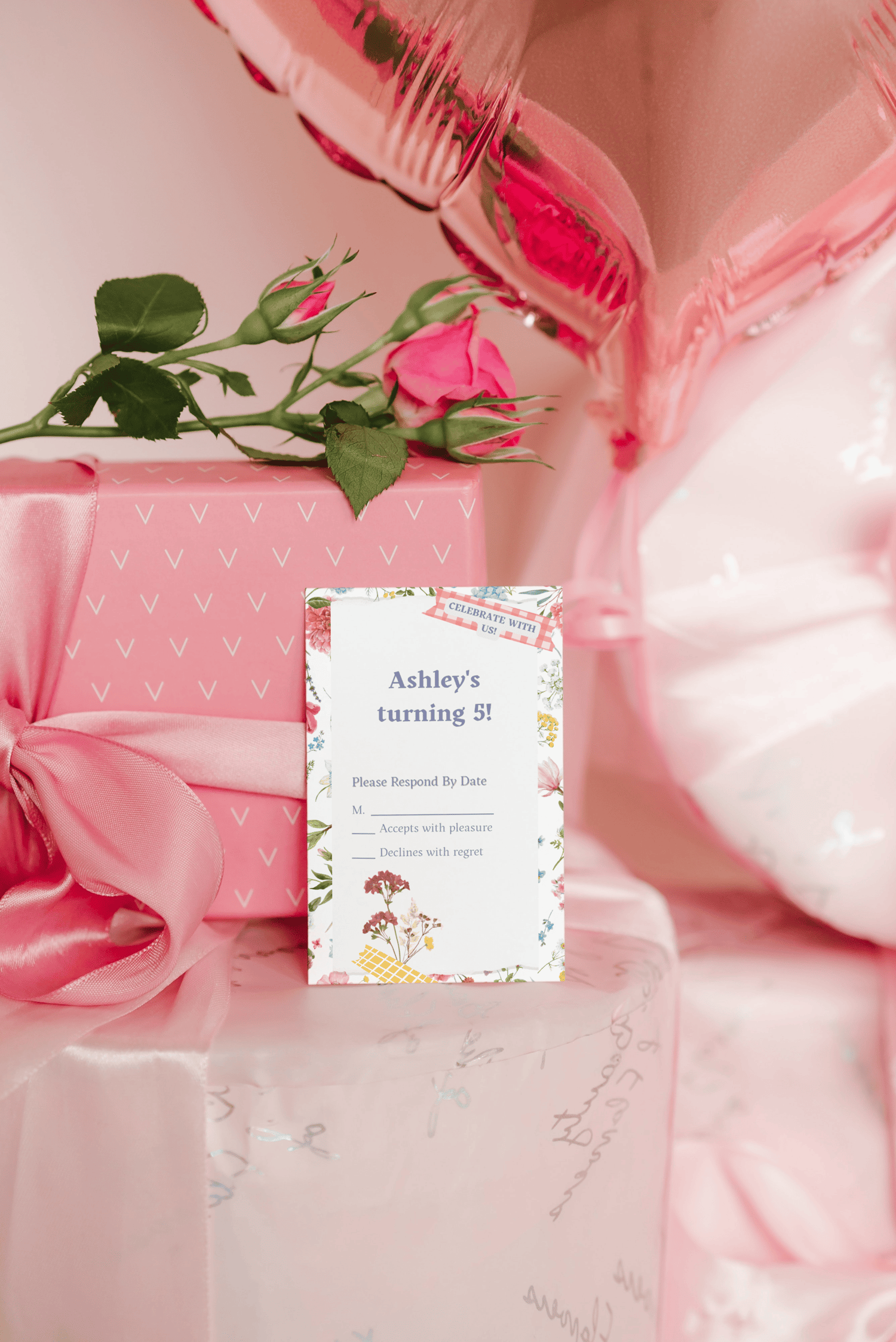 Cute Pastel Floral Photo Frame RSVP Card | Customizable Canva Template | Digital. Mock image
