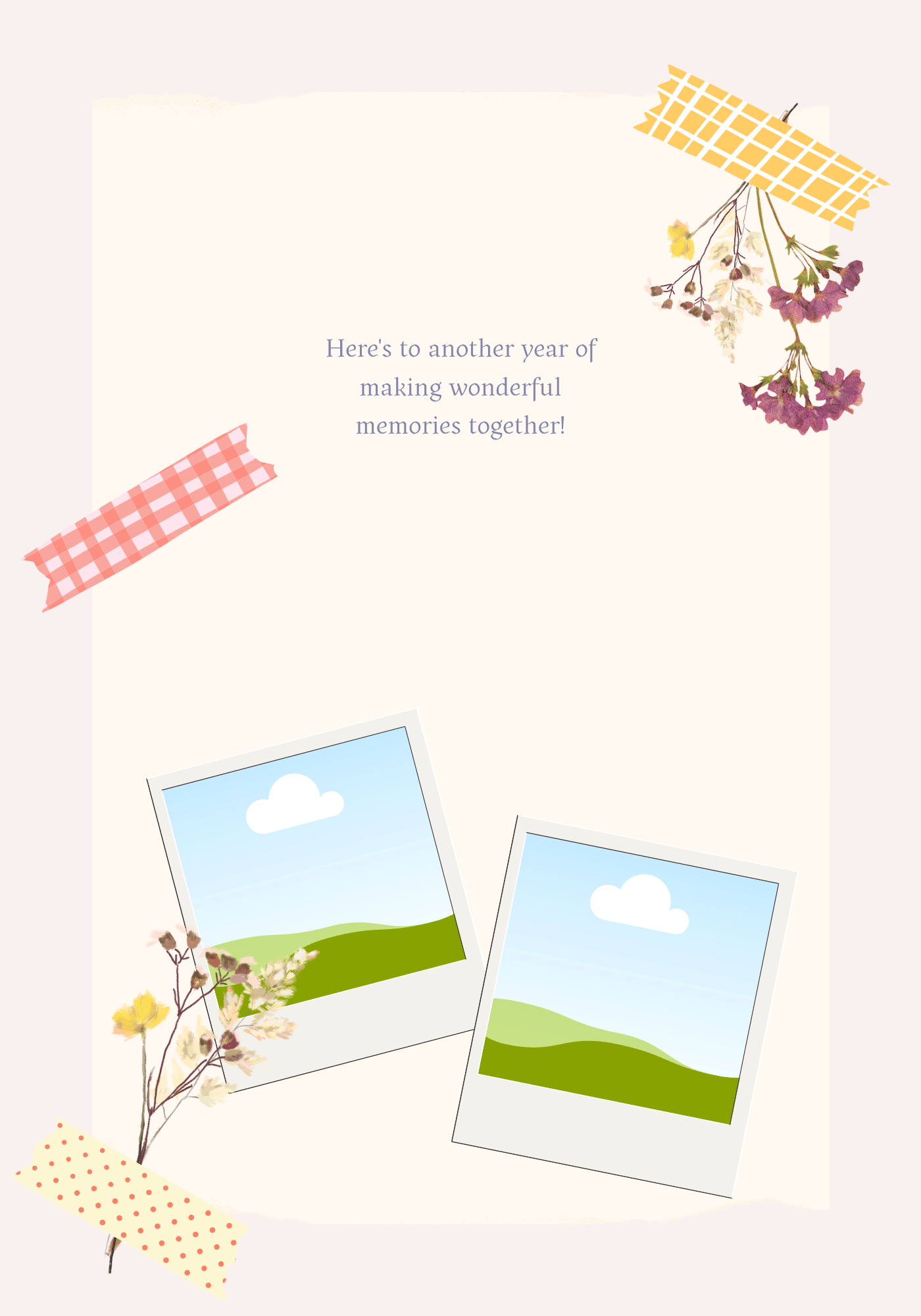 Cute Pastel Floral Photo Frame Folded Card Landscape | Customizable Canva Template | Digital. Inside design