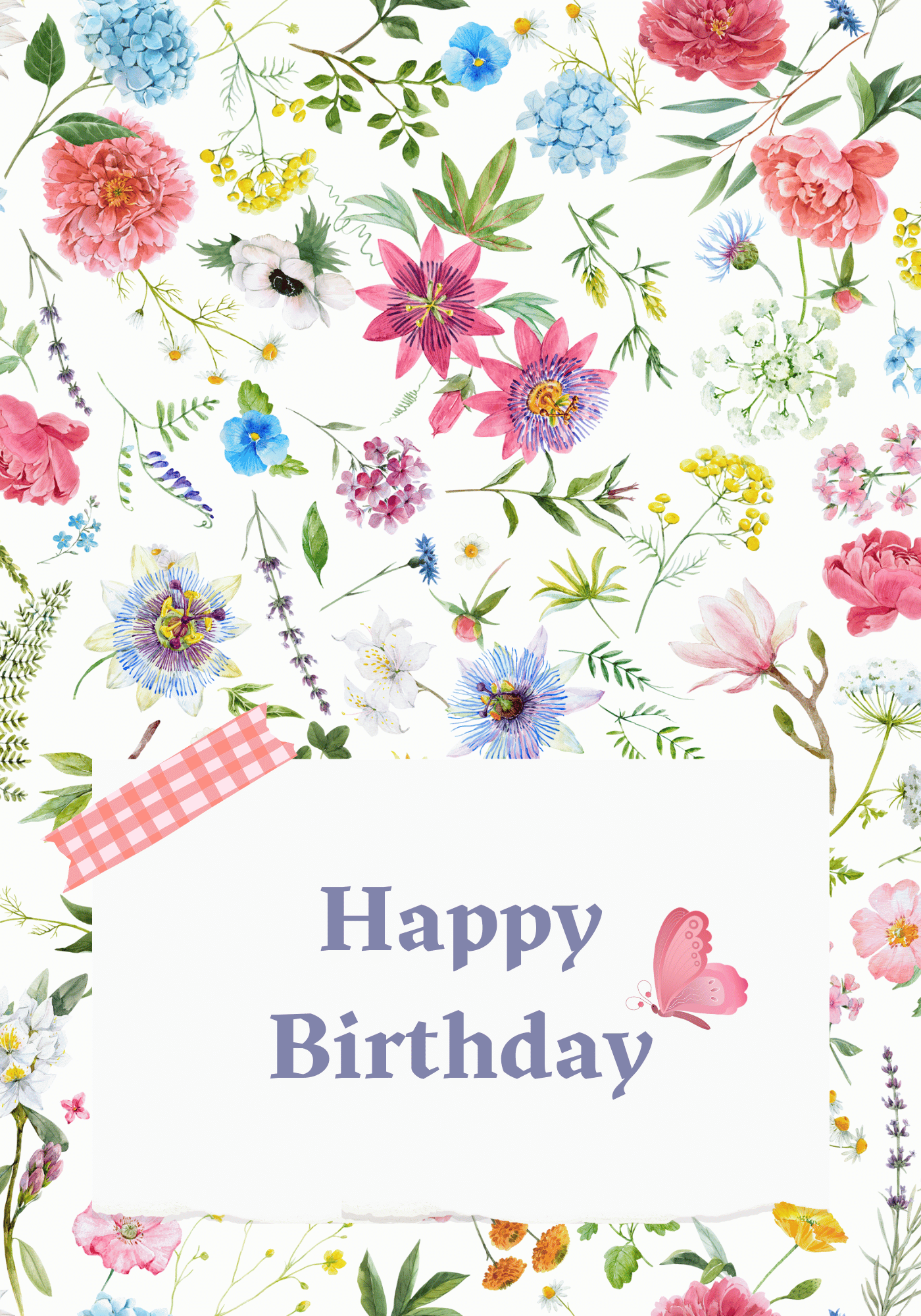 Cute Pastel Floral Photo Frame Folded Card Landscape | Customizable Canva Template | Digital. Outside design