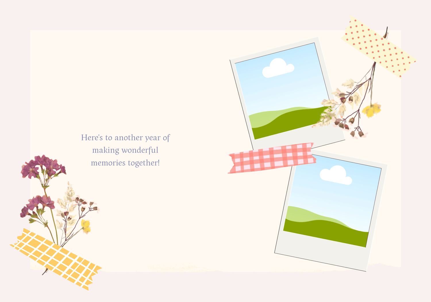 Cute Pastel Floral Photo Frame Folded Card Portrait | Customizable Canva Template | Digital. Inside design