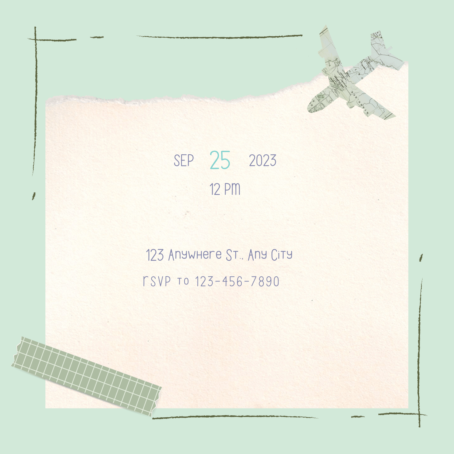 Torn Paper Photo Frame Invitation | Canva Template | Digital. Back design