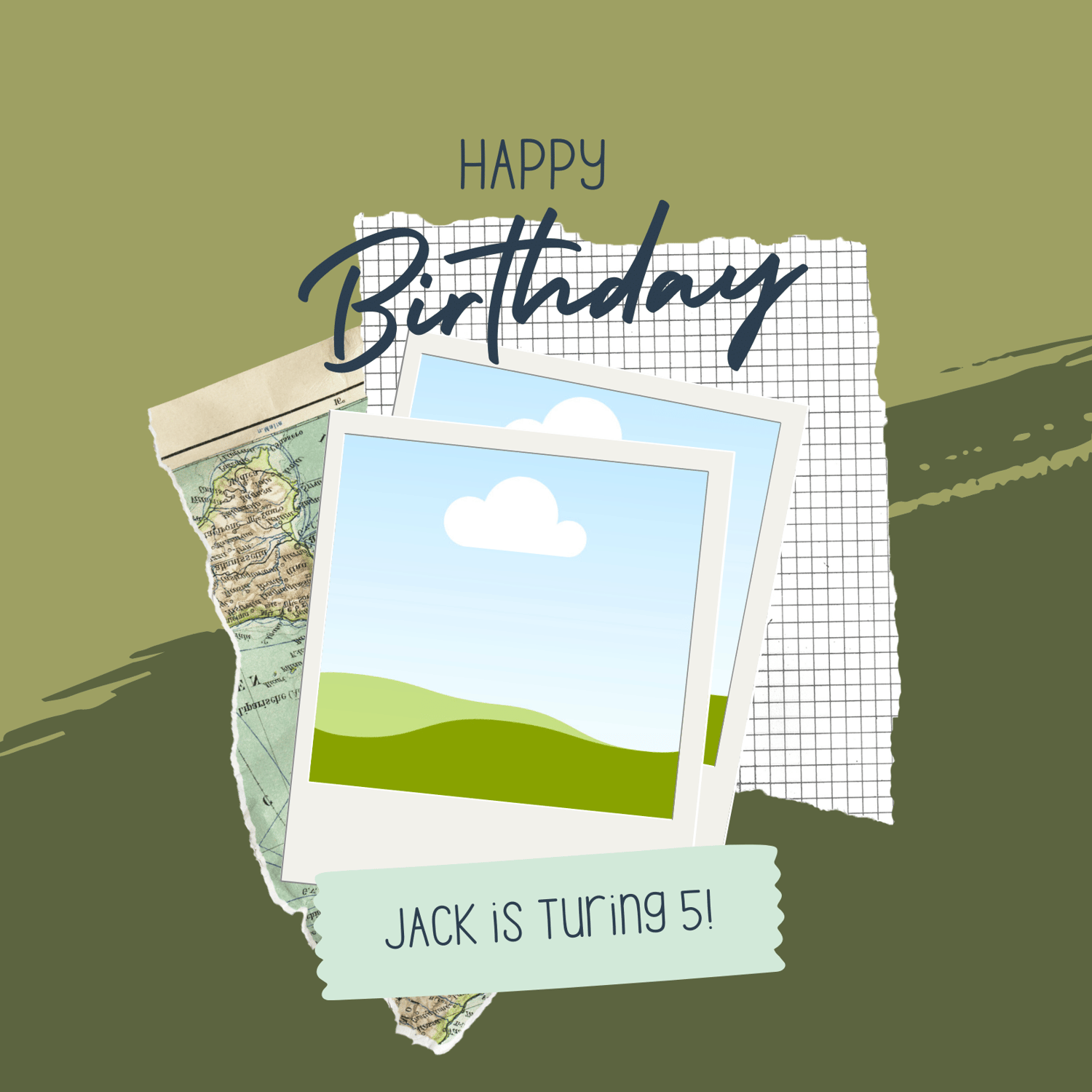 Torn Paper Photo Frame Invitation | Canva Template | Digital. Front design
