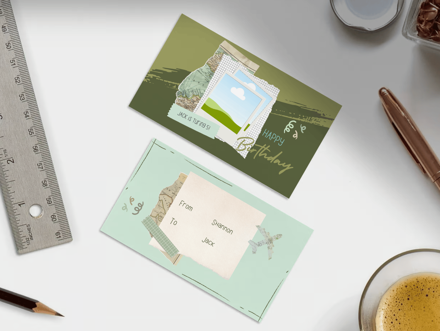Torn Paper Photo Frame Gift/Favor Tag | Customizable Canva Template | Digital. Mock front and back