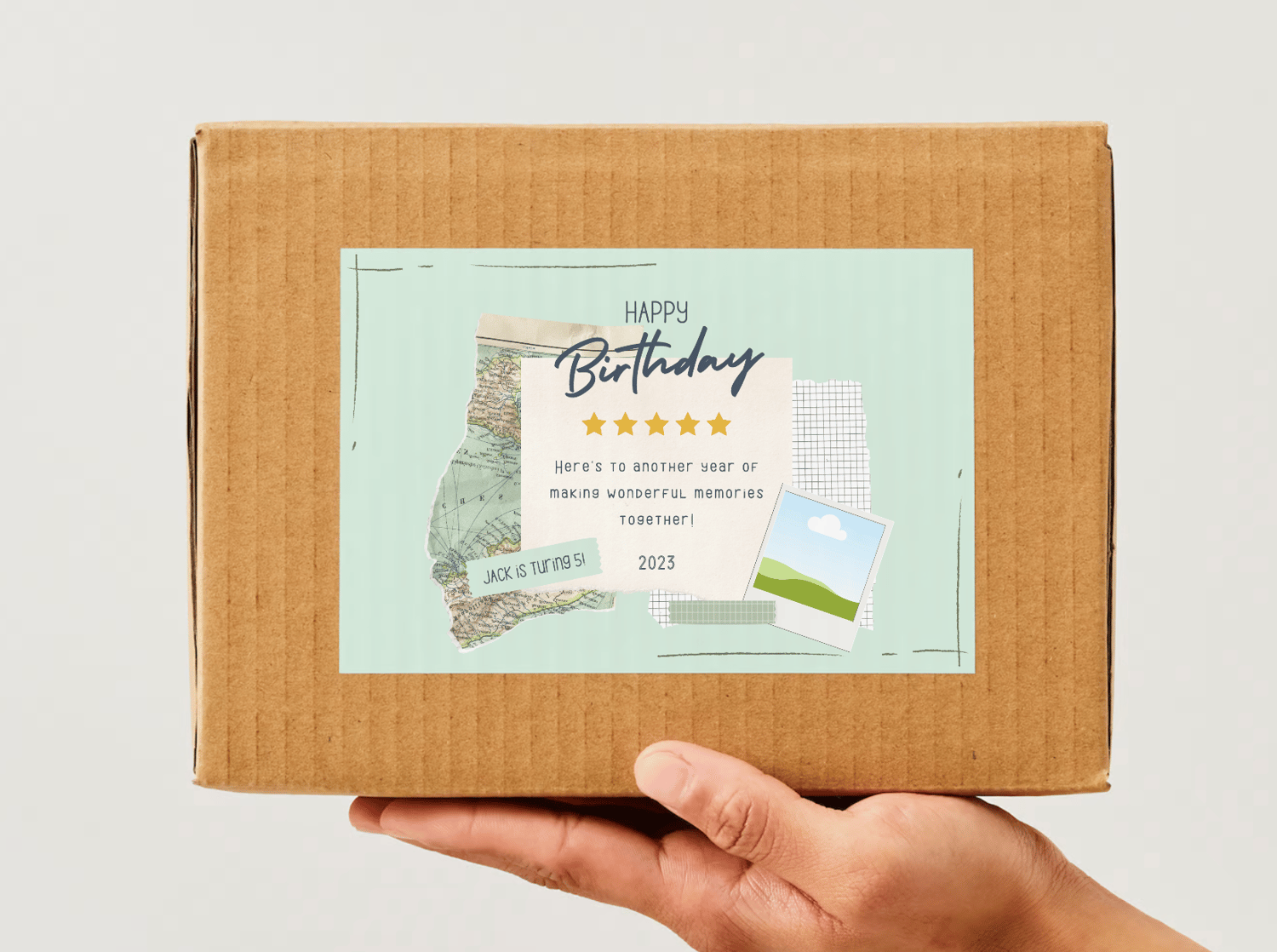 Torn Paper Photo Frame Sticker Label 6"x4" | Customizable Canva Template | Digital. Mock sticker on box