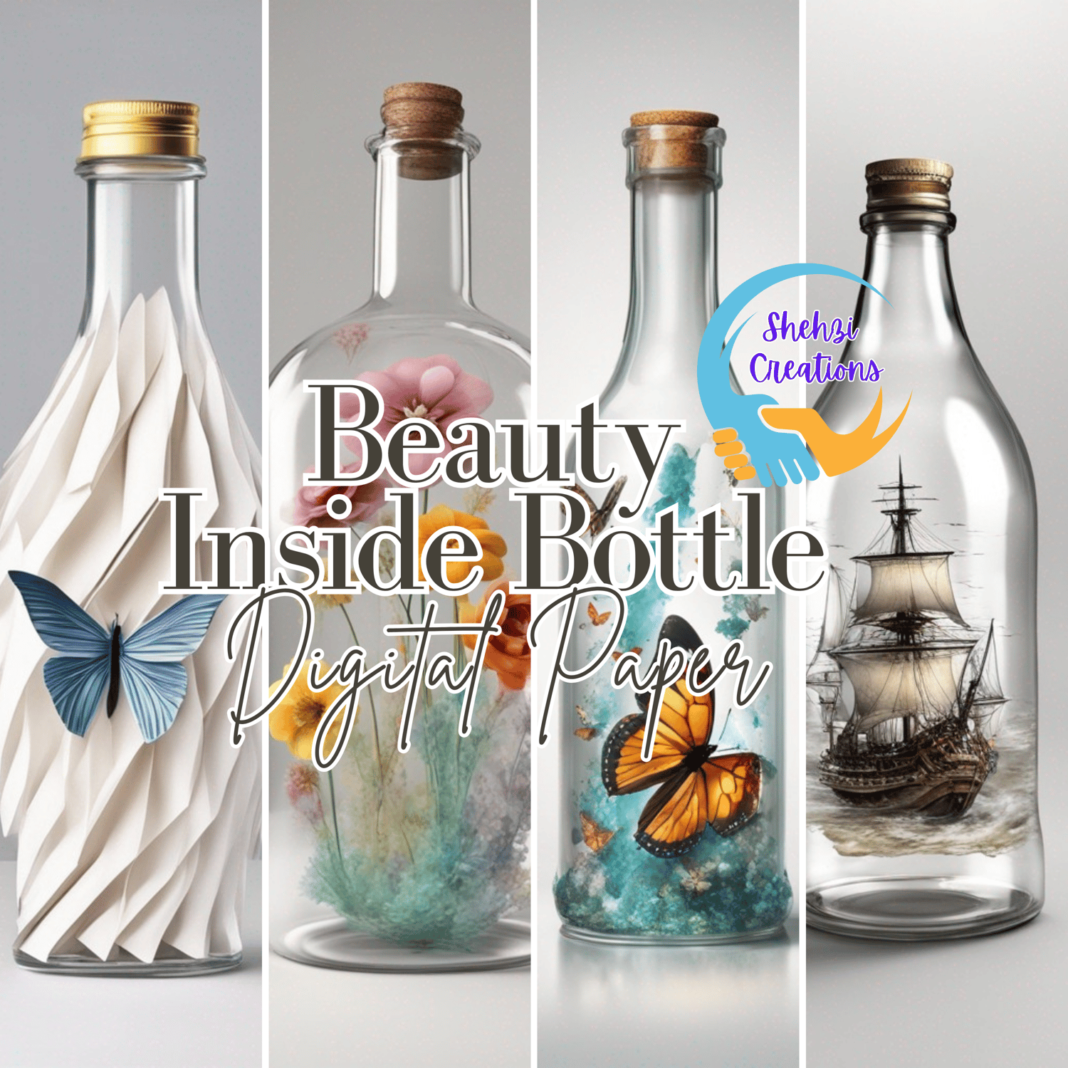 Bottles Designs Digital Paper | Instant Download
