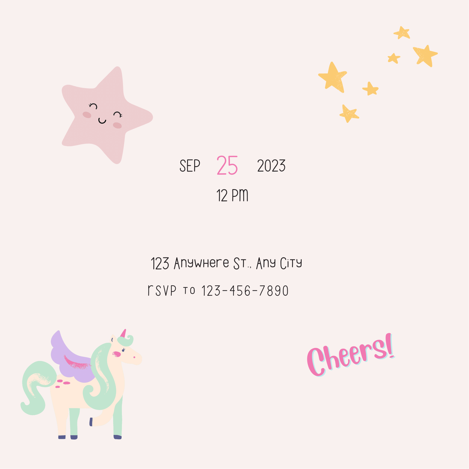 Magical Unicorn Photo Frame Invitation | Canva Template | Digital. Back design