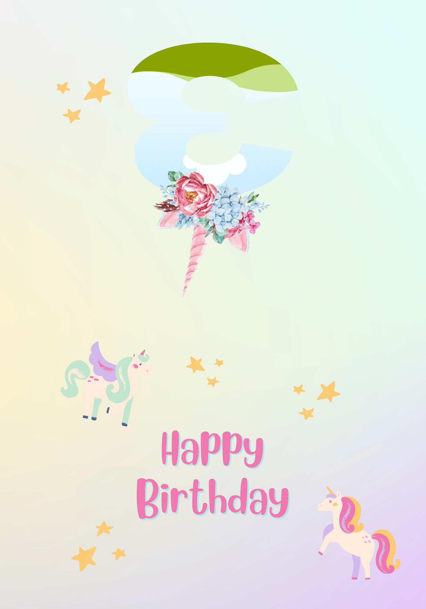 Magical Unicorn  Photo Frame Folded Card Landscape | Customizable Canva Template | Digital. Outside design