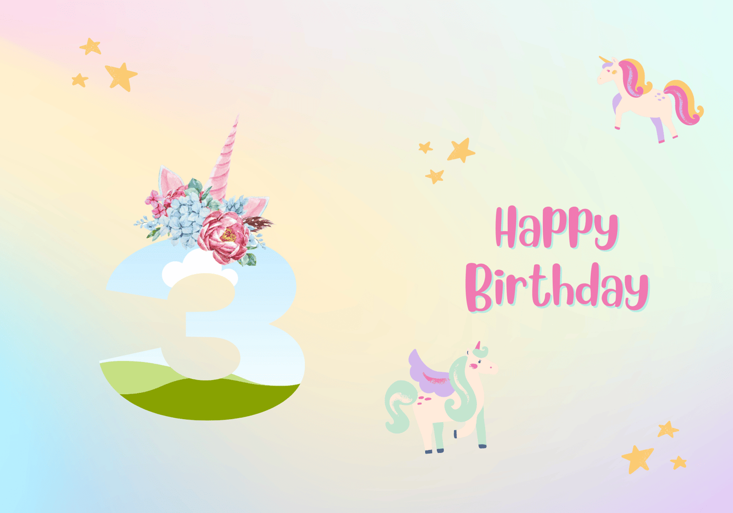 Magical Unicorn Photo Frame Folded Card Portrait | Customizable Canva Template | Digital. Outside design