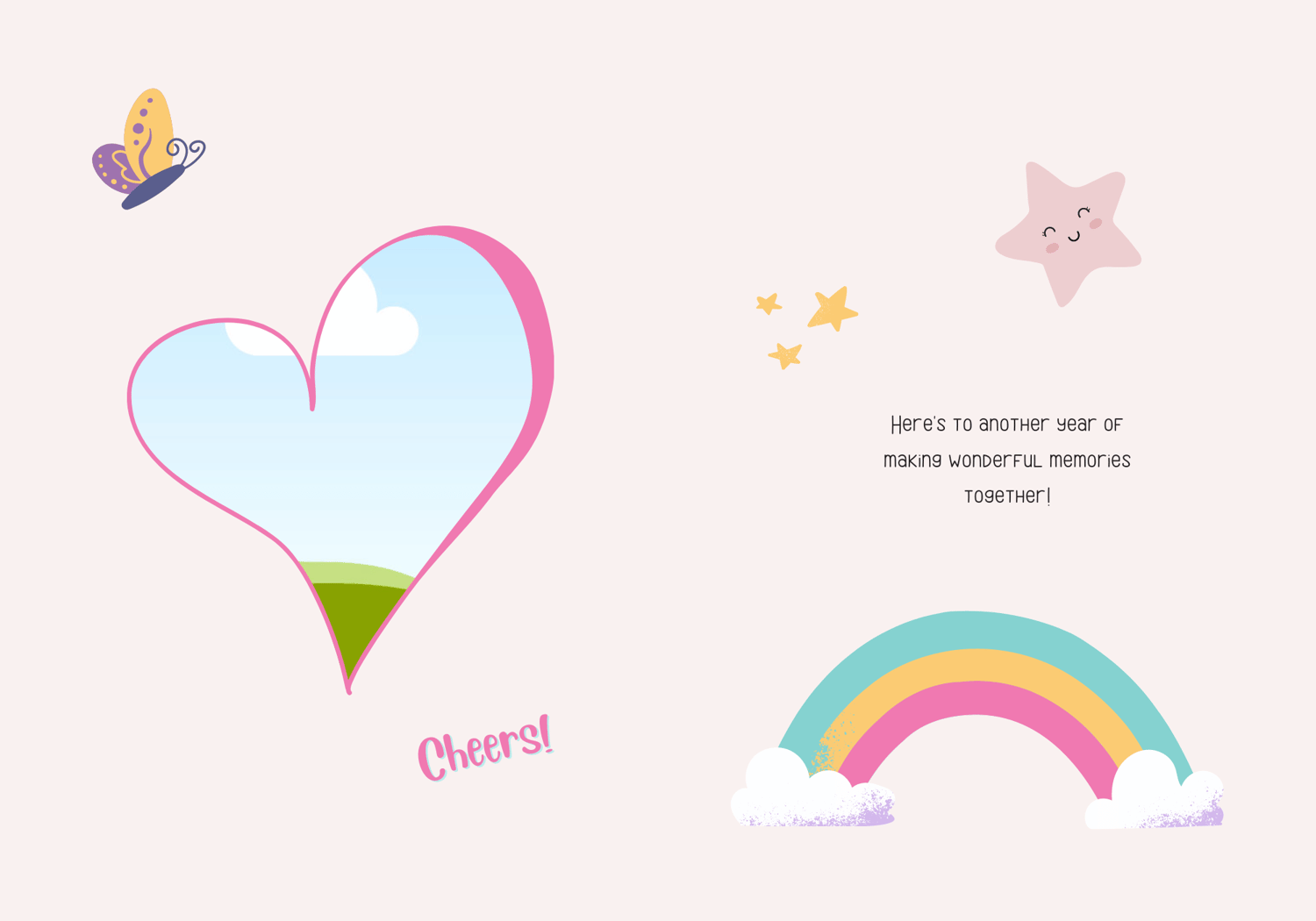Magical Unicorn Photo Frame Folded Card Portrait | Customizable Canva Template | Digital. Inside design