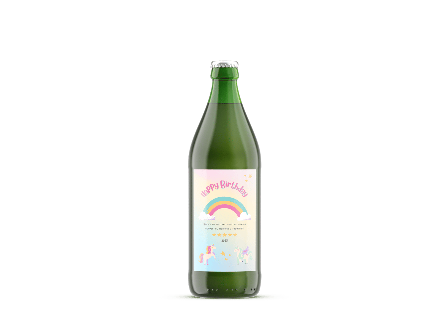 Magical Unicorn Photo Frame Sticker Label 4"x6" | Customizable Canva Template | Digital Download. Mock sticker on bottle