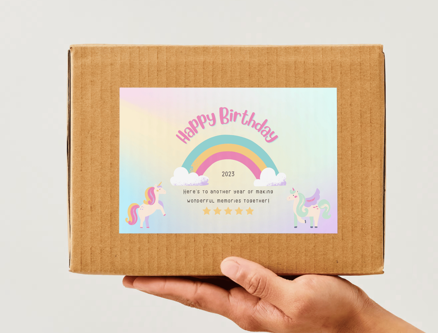 Magical Unicorn Photo Frame Sticker Label 6"x4" | Customizable Canva Template | Digital. Mock sticker on box