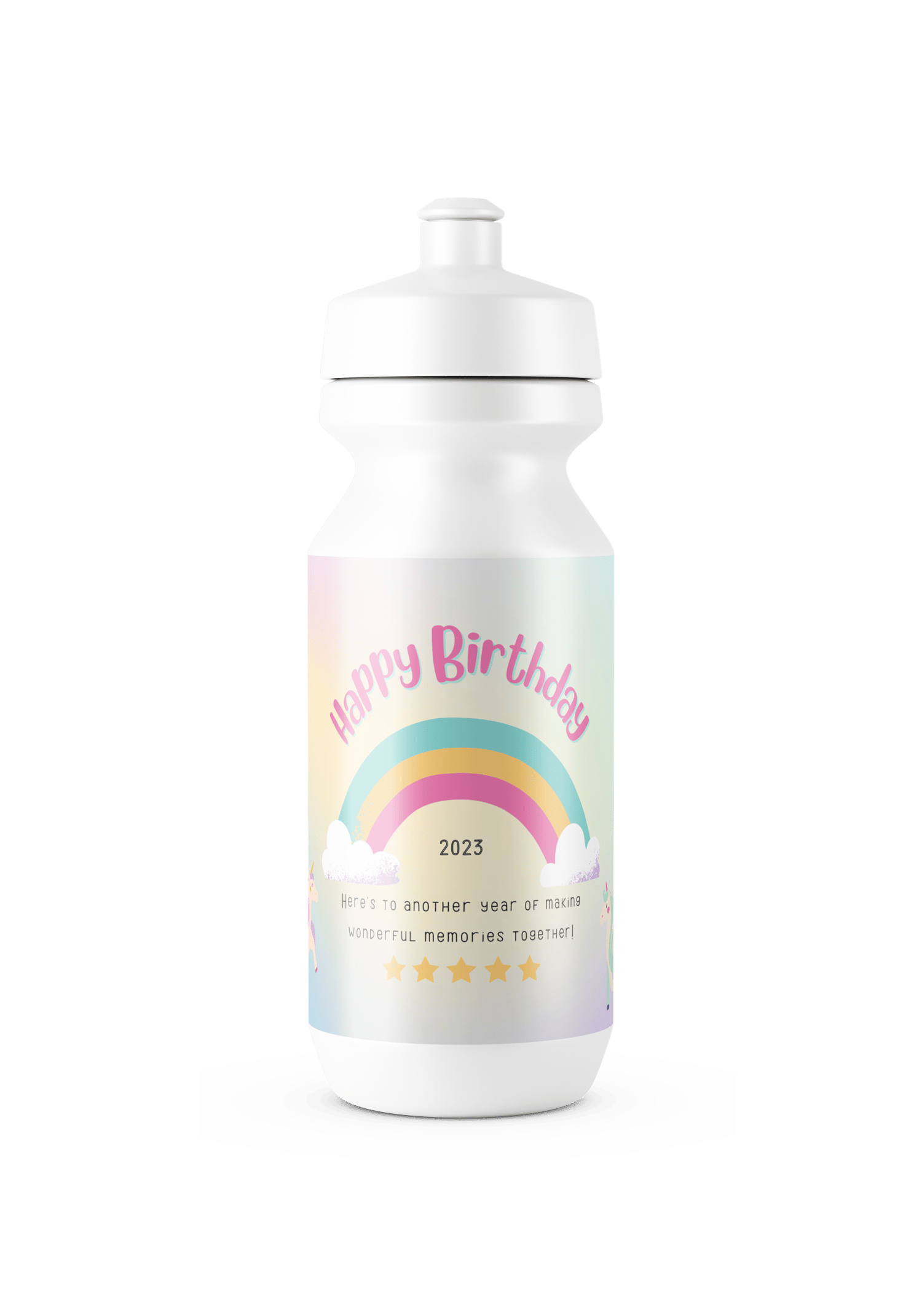 Magical Unicorn Photo Frame Sticker Label 6"x4" | Customizable Canva Template | Digital. Mock sticker on white bottle