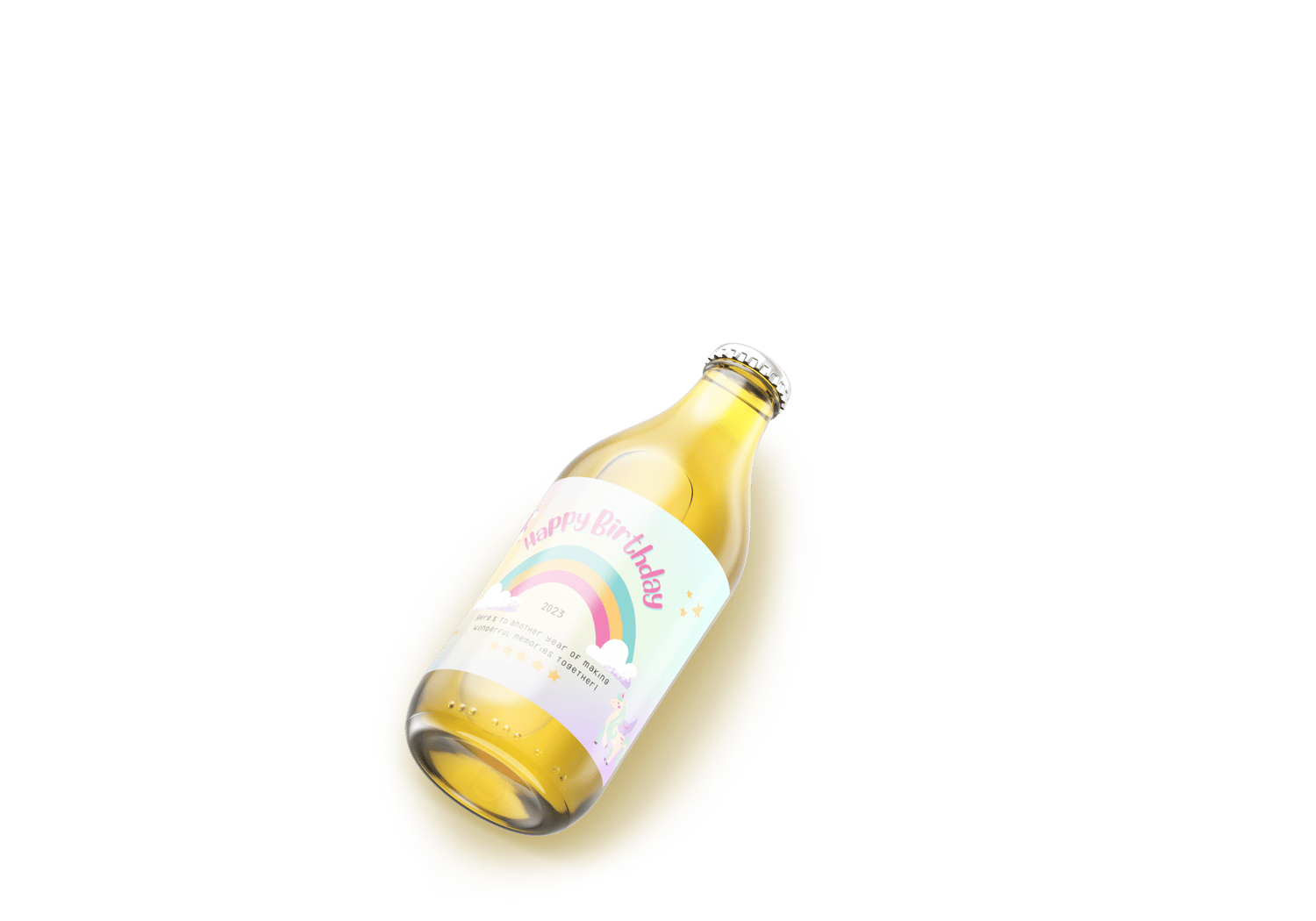 Magical Unicorn Photo Frame Sticker Label 4"x3" | Customizable Canva Template | Digital. Mock sticker on beverage bottle