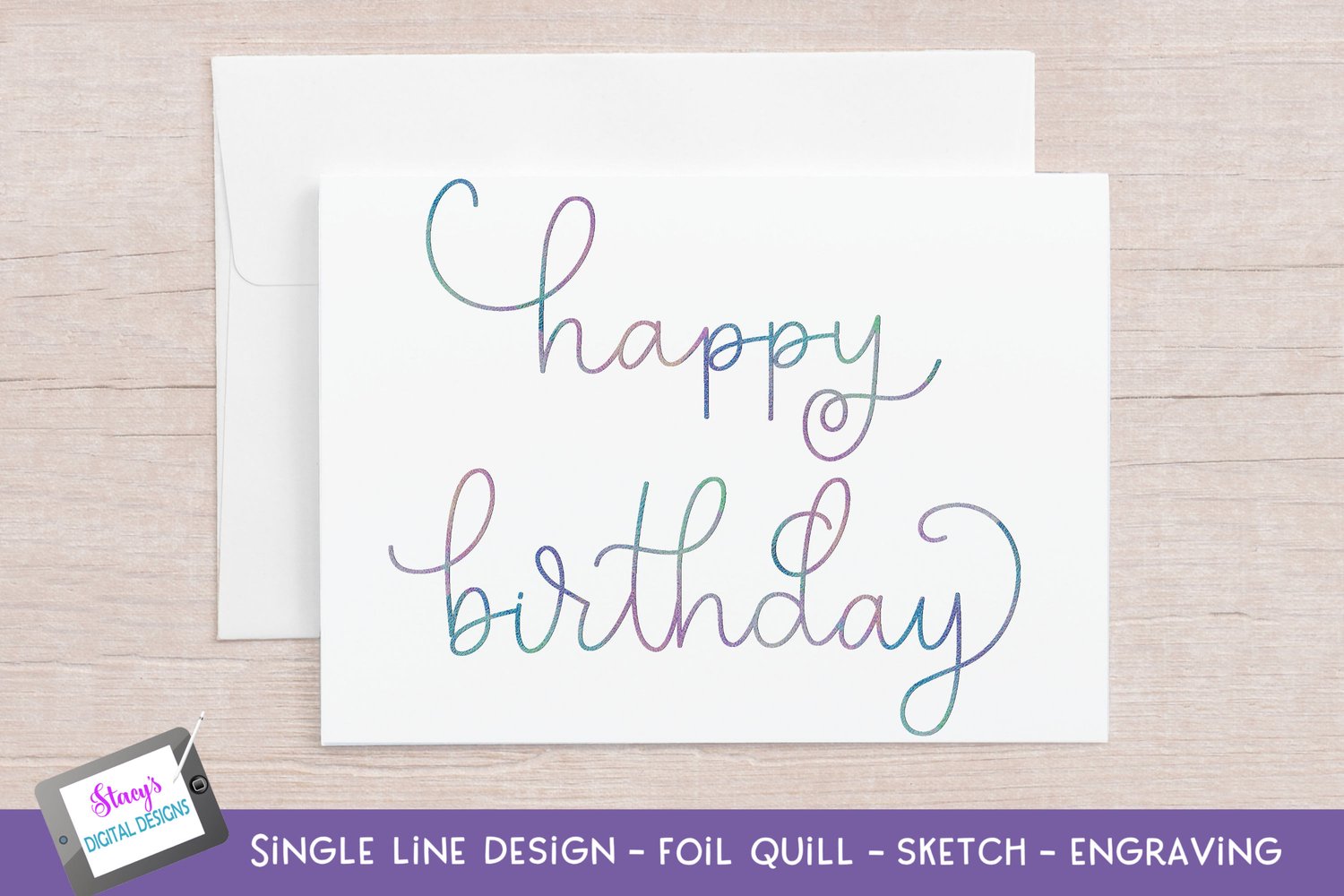 Foil Quill Birthday Card SVG File, Single Line svg, Sketch s