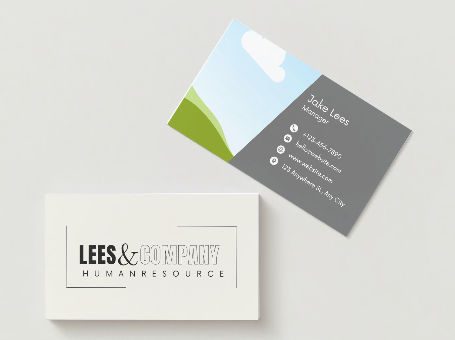 Customizable Minimalist font and line Business Card Template for Canva - Small Business Branding, mock beige front