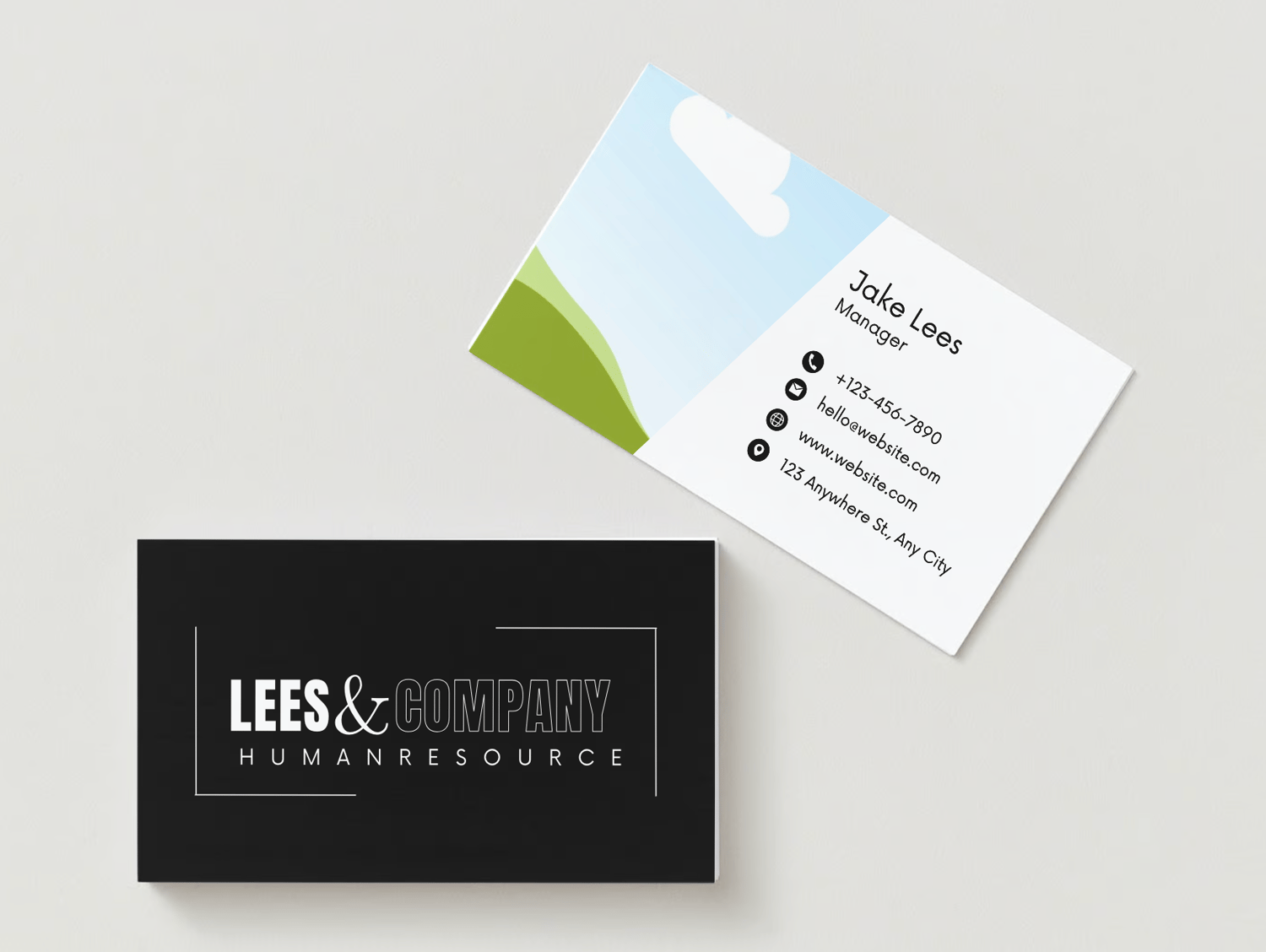 Customizable Minimalist font and line Business Card Template for Canva - Small Business Branding, mock black front