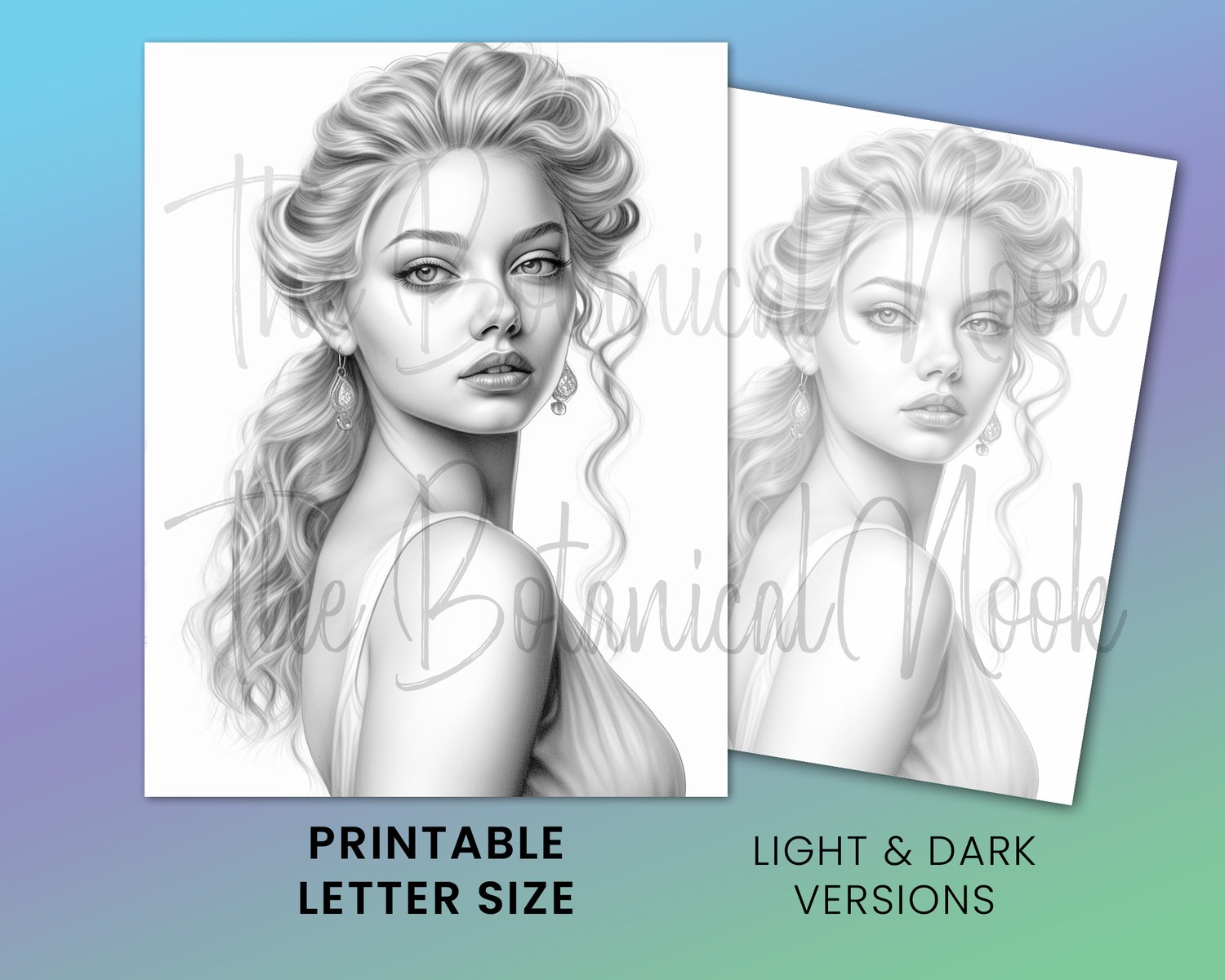 Sets of Coloring Pages, Beauties, Download Grayscale Portraits