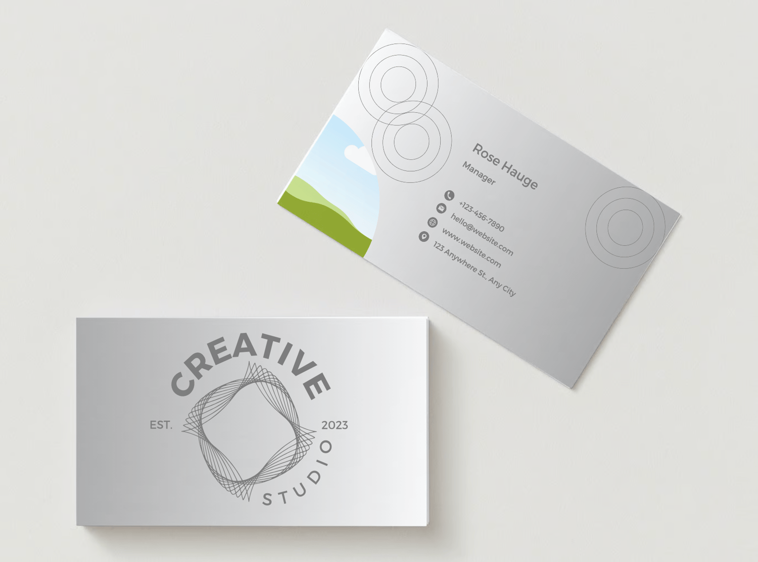 Customizable Clean Geometric Design Business Card Template for Canva - Small Business Branding, mock gray gradient