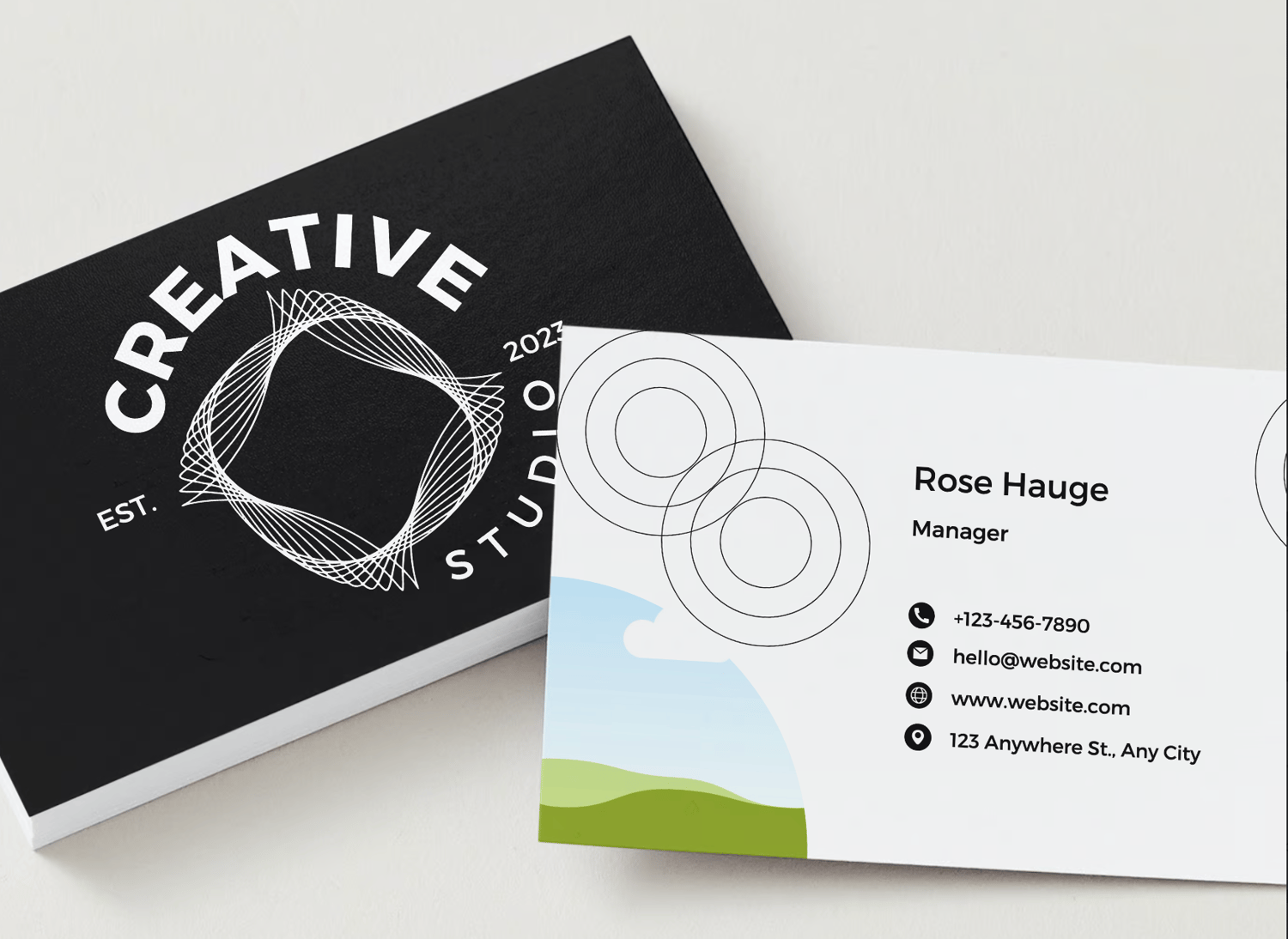 Customizable Clean Geometric Design Business Card Template for Canva - Small Business Branding, mock black front