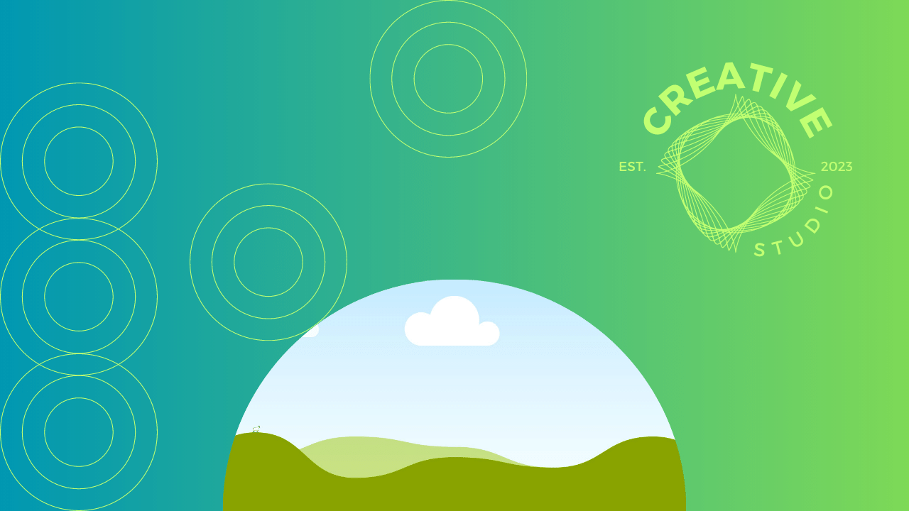 Customizable Clean Geometric Design Zoom virtual background Template for Canva - Small Business Branding, blue and green gradient