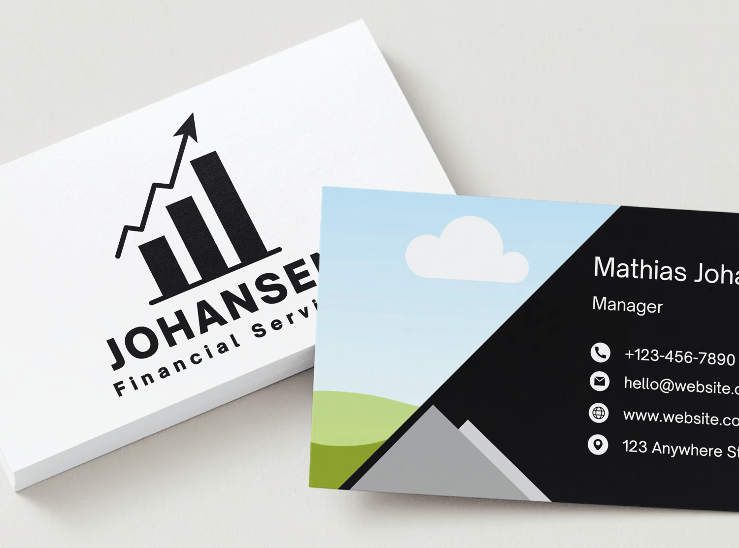 Customizable Minimalist bar chart graphic Business Card Template for Canva - Small Business Branding, mock white front