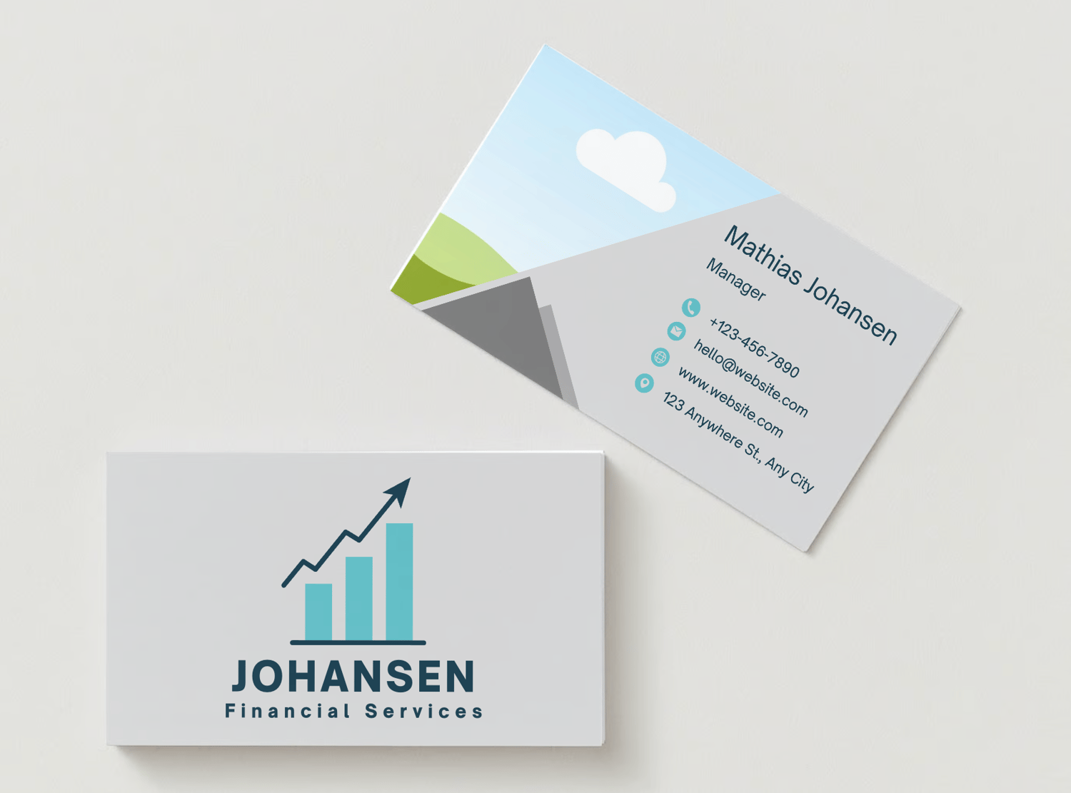 Customizable Minimalist bar chart graphic Business Card Template for Canva - Small Business Branding, mock pale gray
