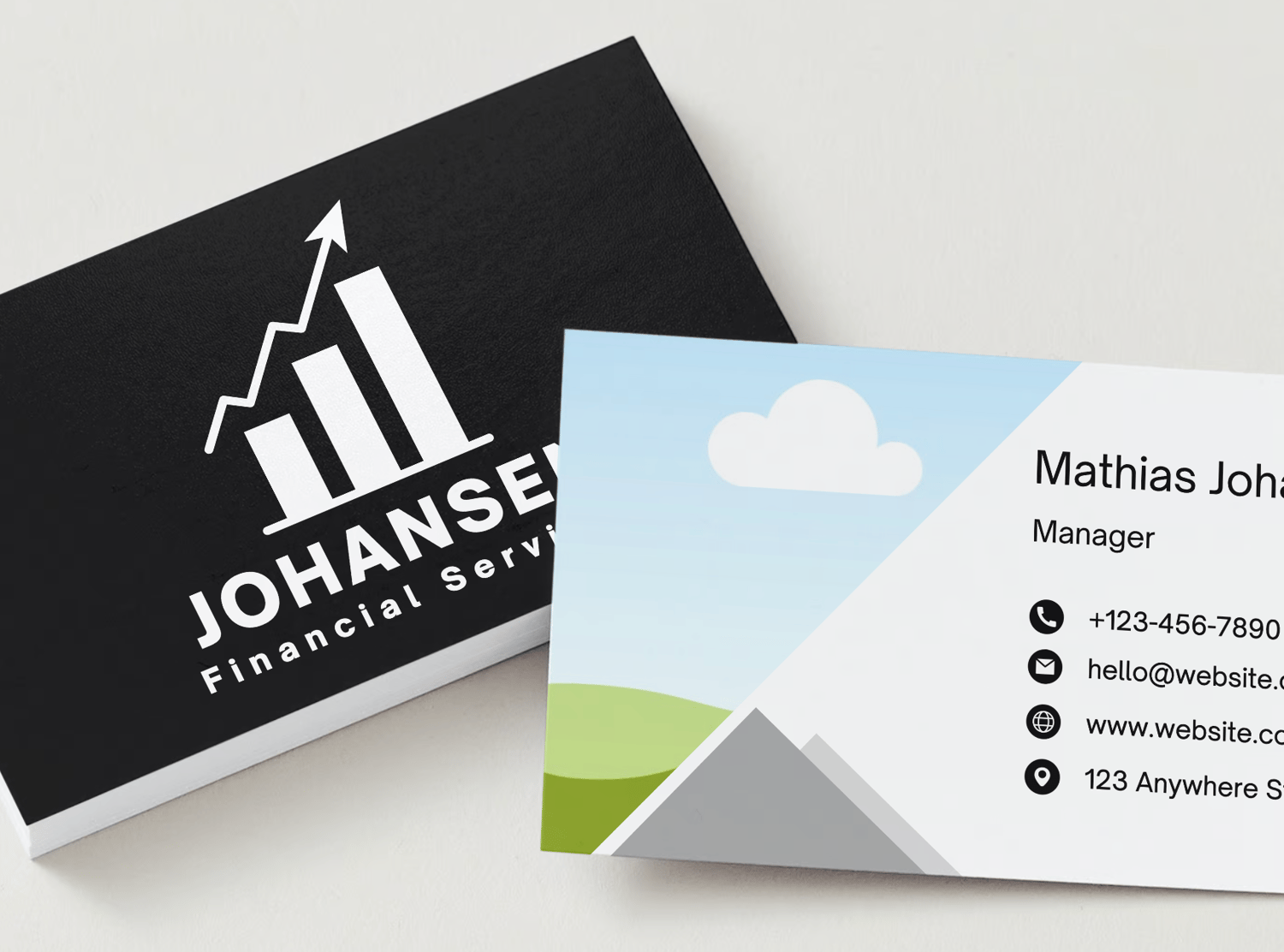 Customizable Minimalist bar chart graphic Business Card Template for Canva - Small Business Branding, mock black front