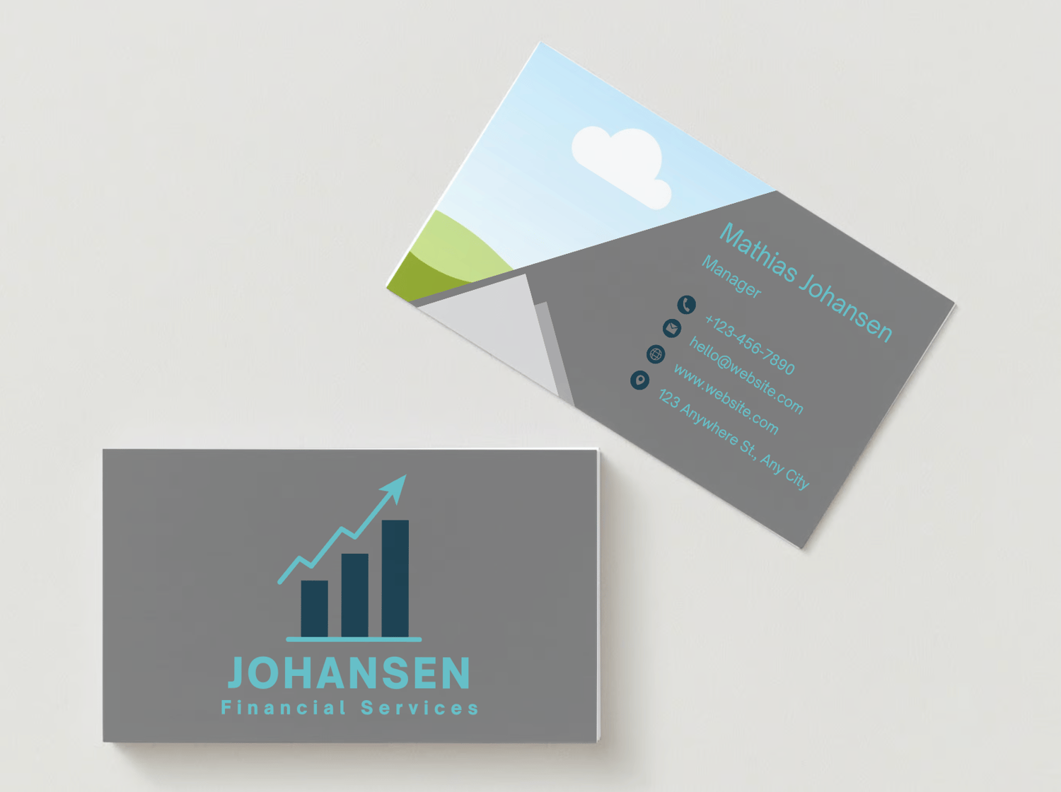 Customizable Minimalist bar chart graphic Business Card Template for Canva - Small Business Branding, mock dark gray