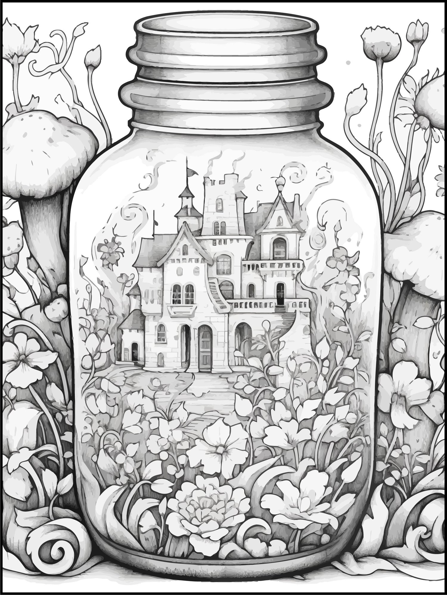 House in a Jar Printable Adult Coloring Page From (Instant Download) 
