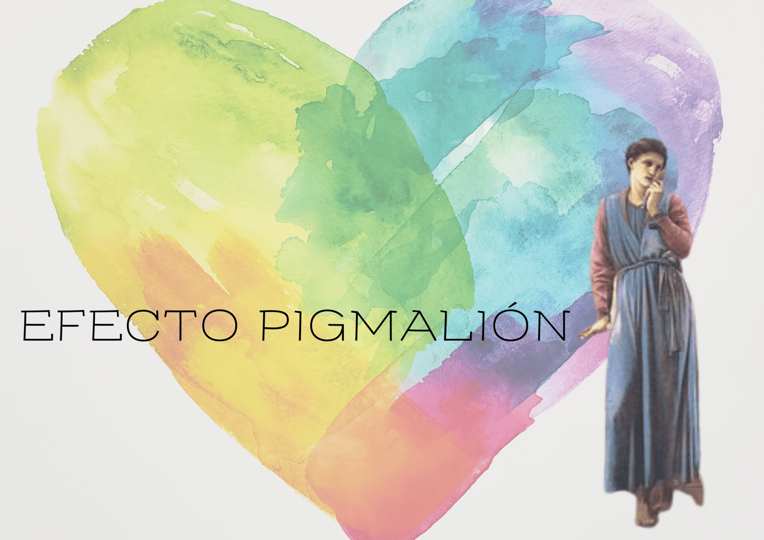 Corazón multicolor acuarela, personaje de Pigmalión de Edward Burne-Jones
