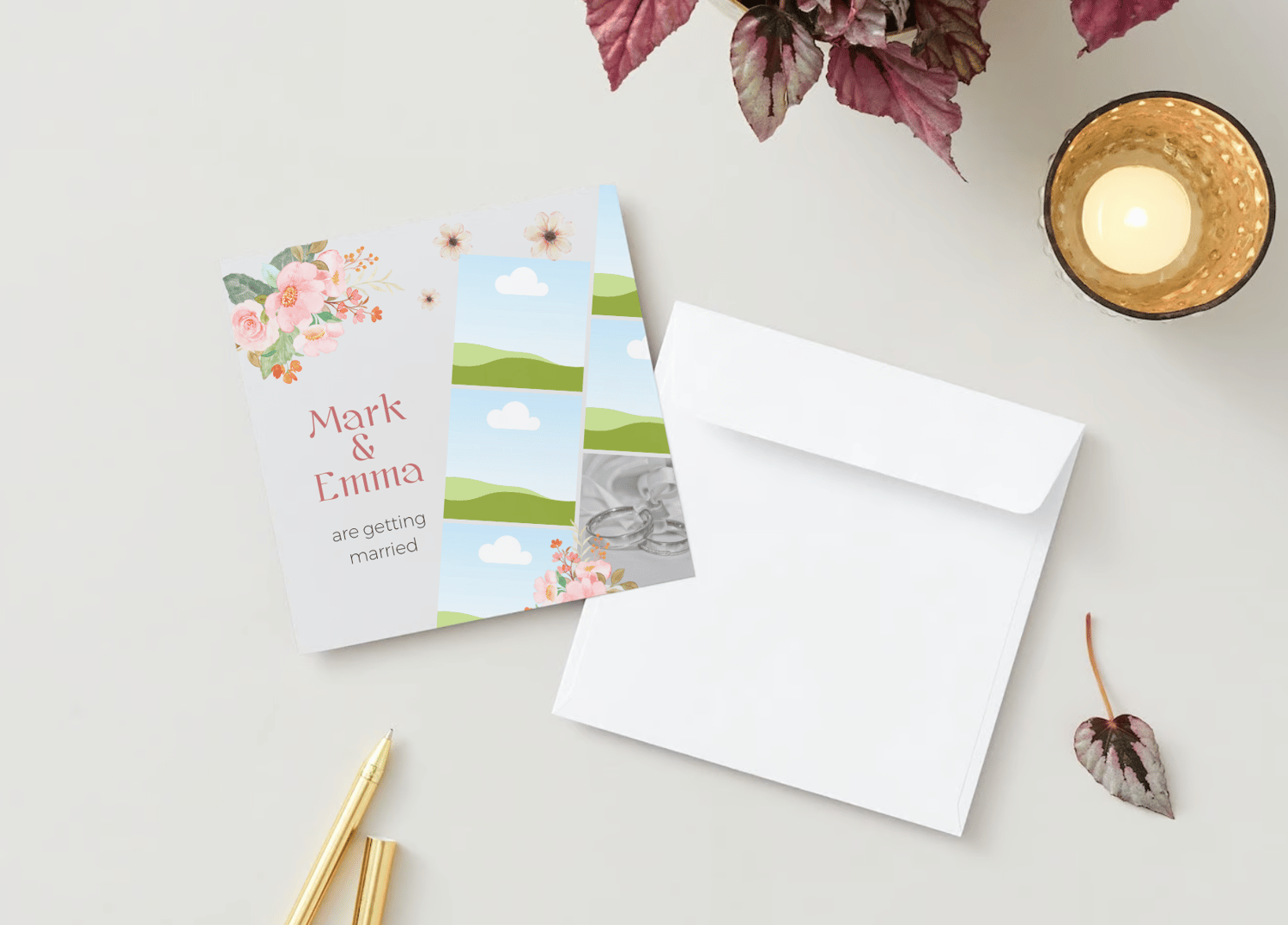 Elegant Pink Floral Photo Frame Invitation | Canva Template | Digital. Mock front