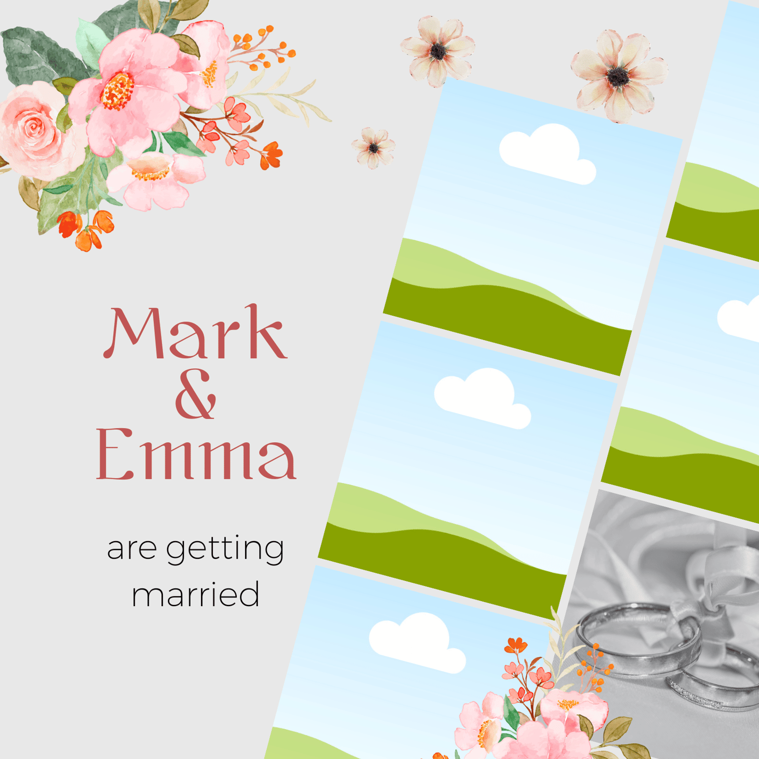 Elegant Pink Floral Photo Frame Invitation | Canva Template | Digital. Front design