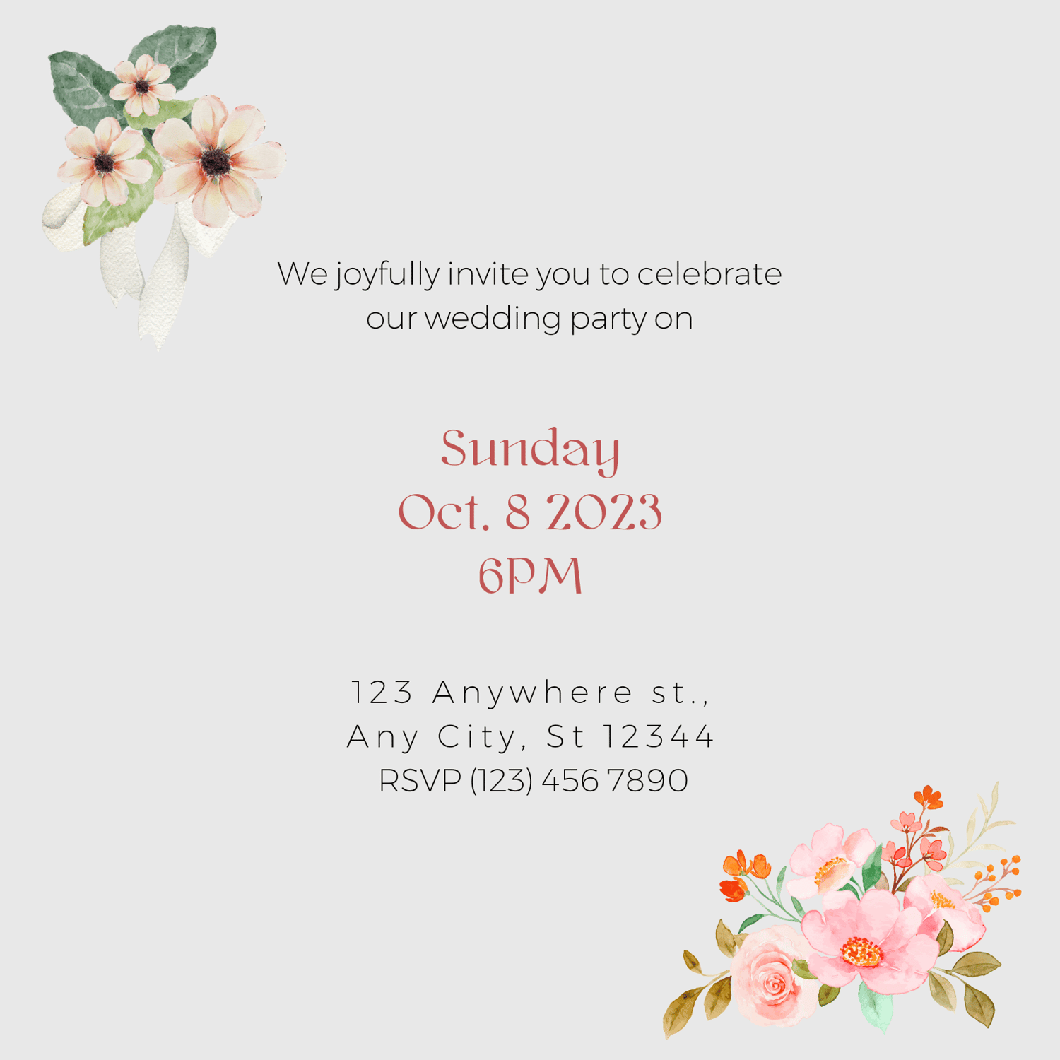 Elegant Pink Floral Photo Frame Invitation | Canva Template | Digital. Back design