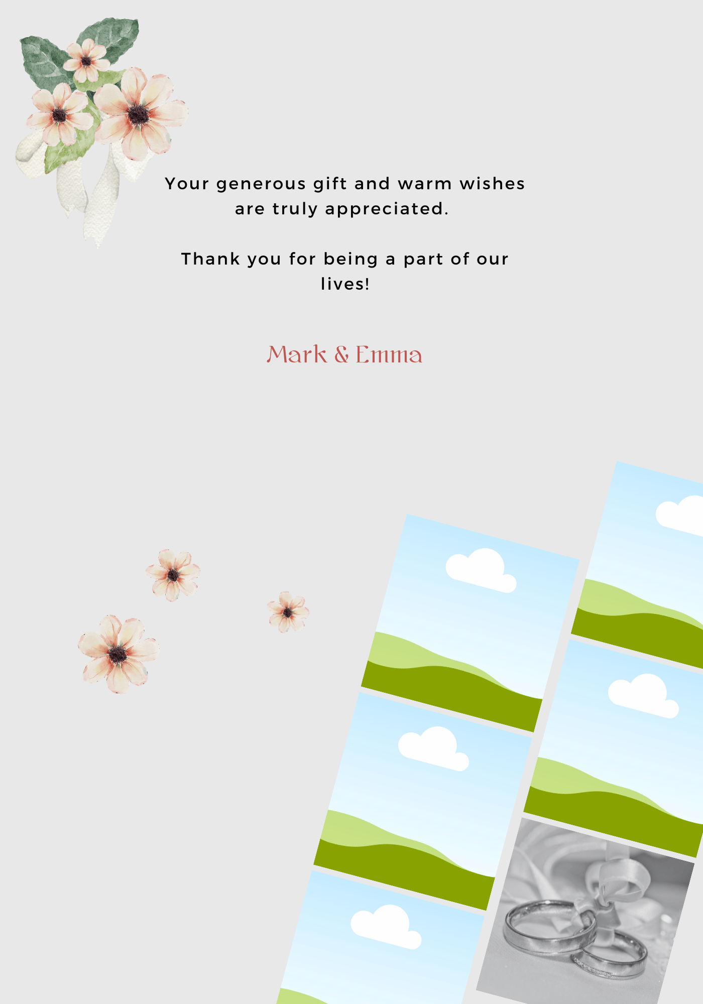 Elegant Pink Floral Photo Frame Folded Card Landscape | Customizable Canva Template | Digital. Inside design