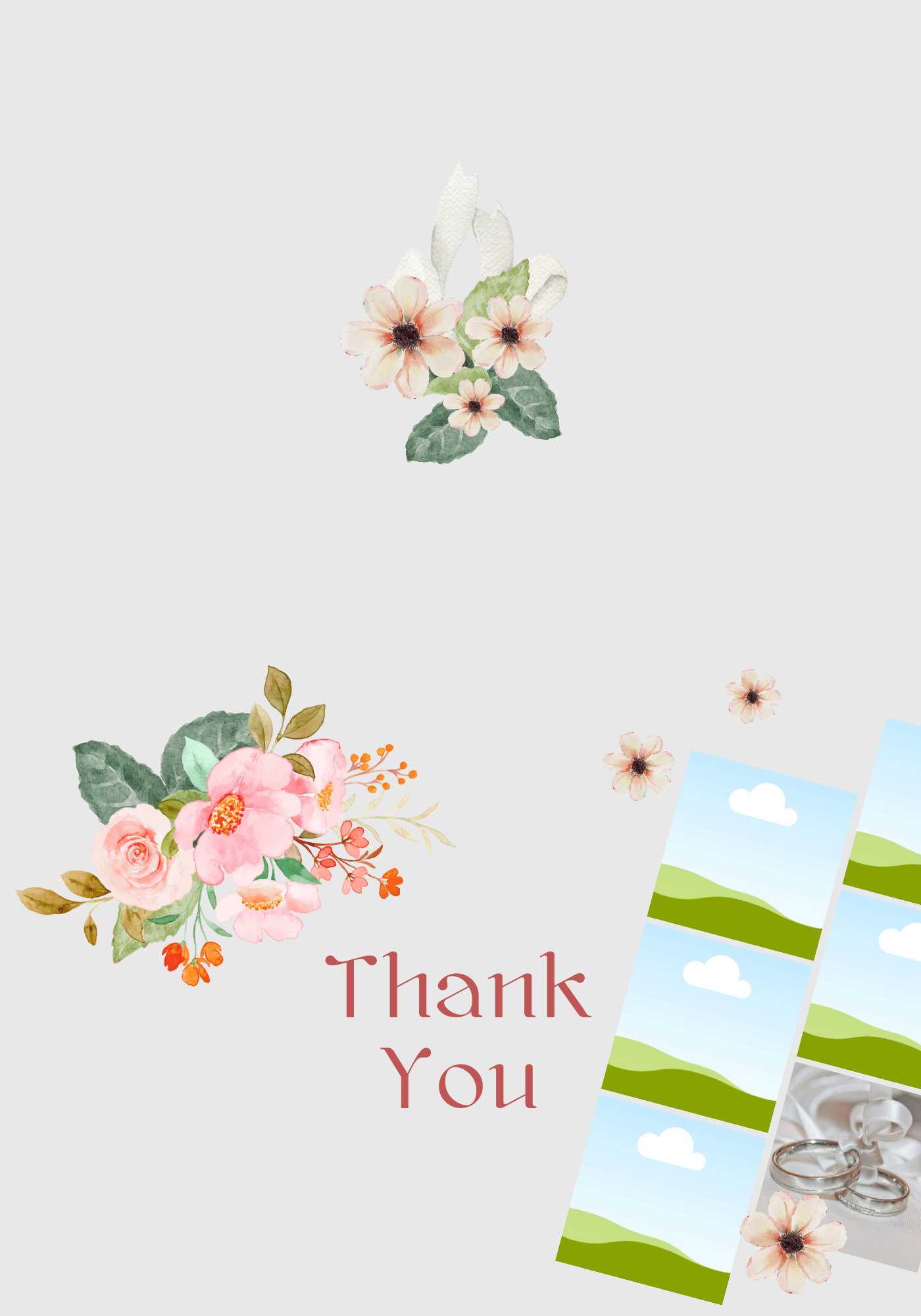 Elegant Pink Floral Photo Frame Folded Card Landscape | Customizable Canva Template | Digital. Outside design
