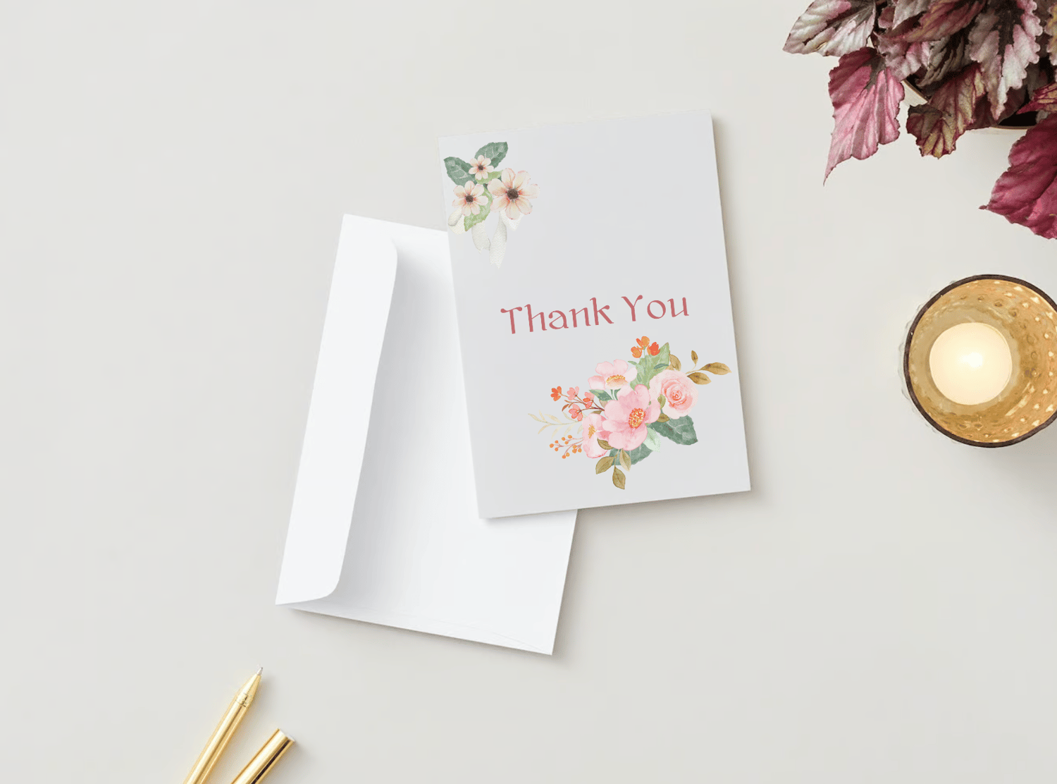 Elegant Pink Floral Photo Frame Folded Card Portrait | Customizable Canva Template | Digital. Mock outside front