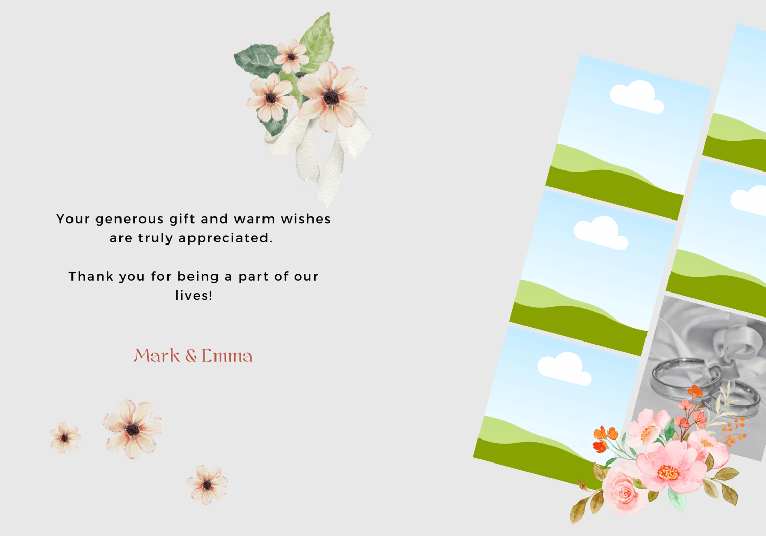 Elegant Pink Floral Photo Frame Folded Card Portrait | Customizable Canva Template | Digital. Inside design