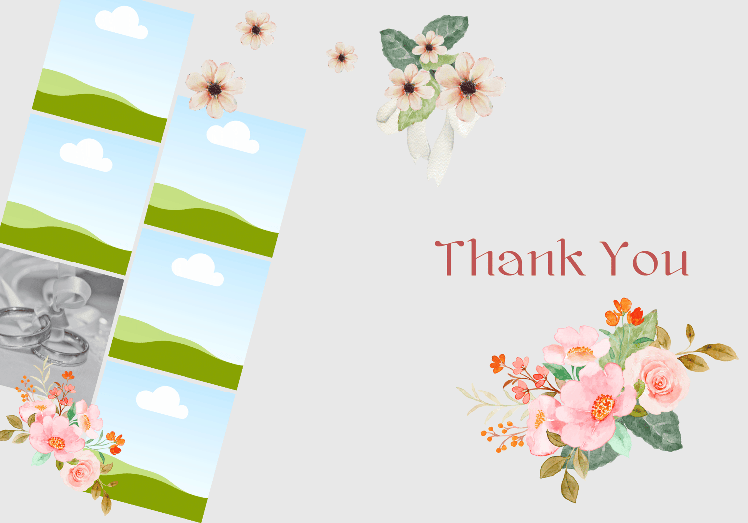 Elegant Pink Floral Photo Frame Folded Card Portrait | Customizable Canva Template | Digital. Outside design