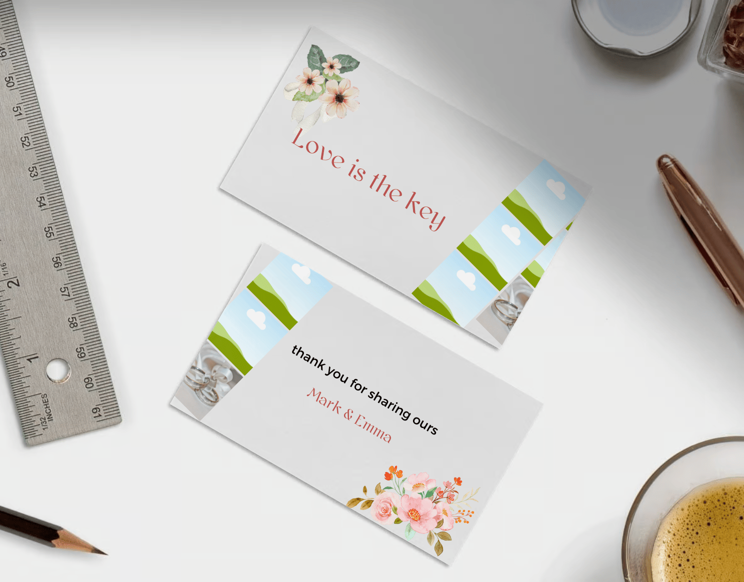 Elegant Pink Floral Photo Frame Gift/Favor Tag | Customizable Canva Template | Digital. Mock front and back
